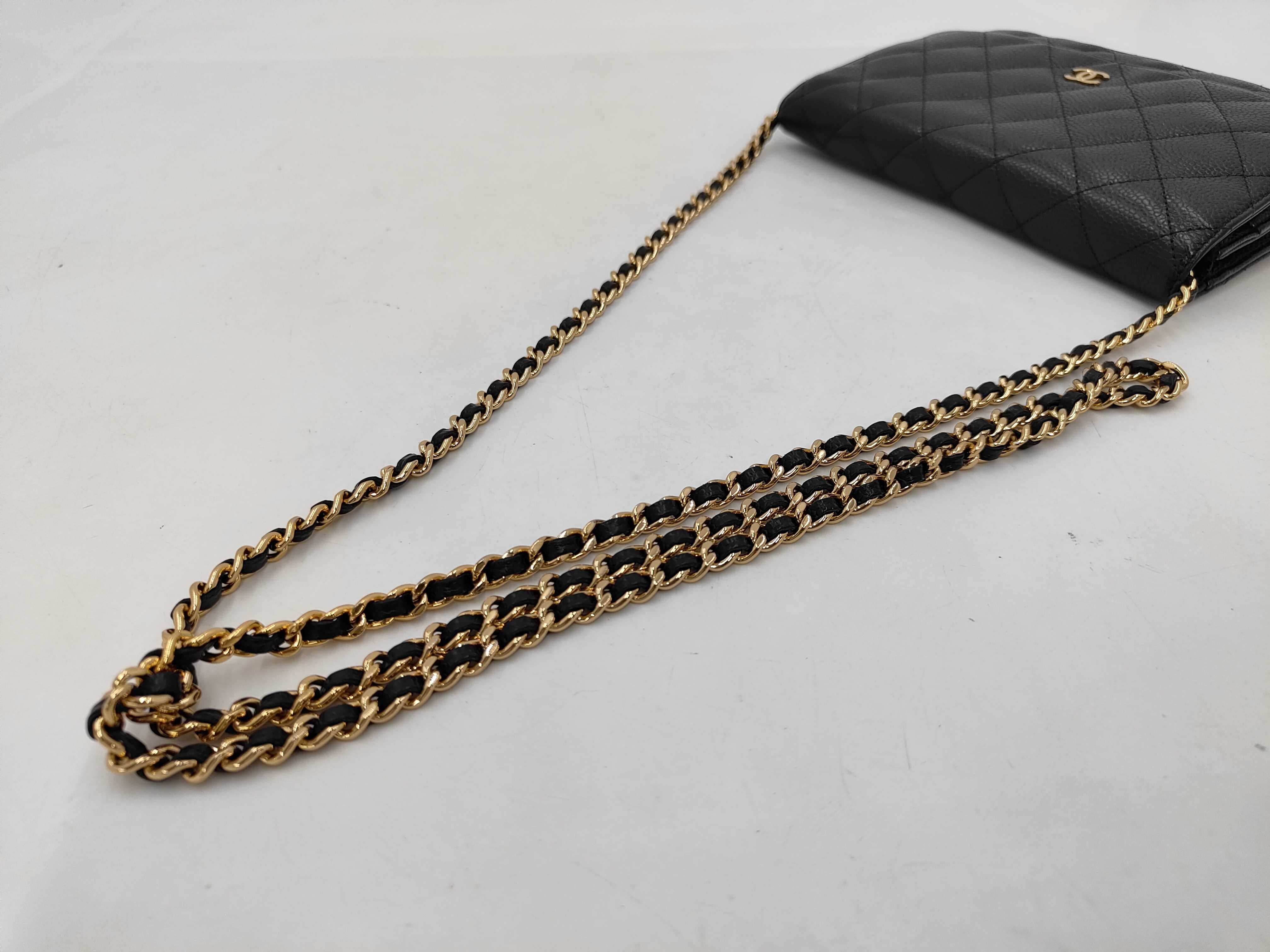 Matelassé Caviar Skin Chain Wallet, Black with Gold Hardware, Serial Number 26-250, Shoulder Bag — view 3