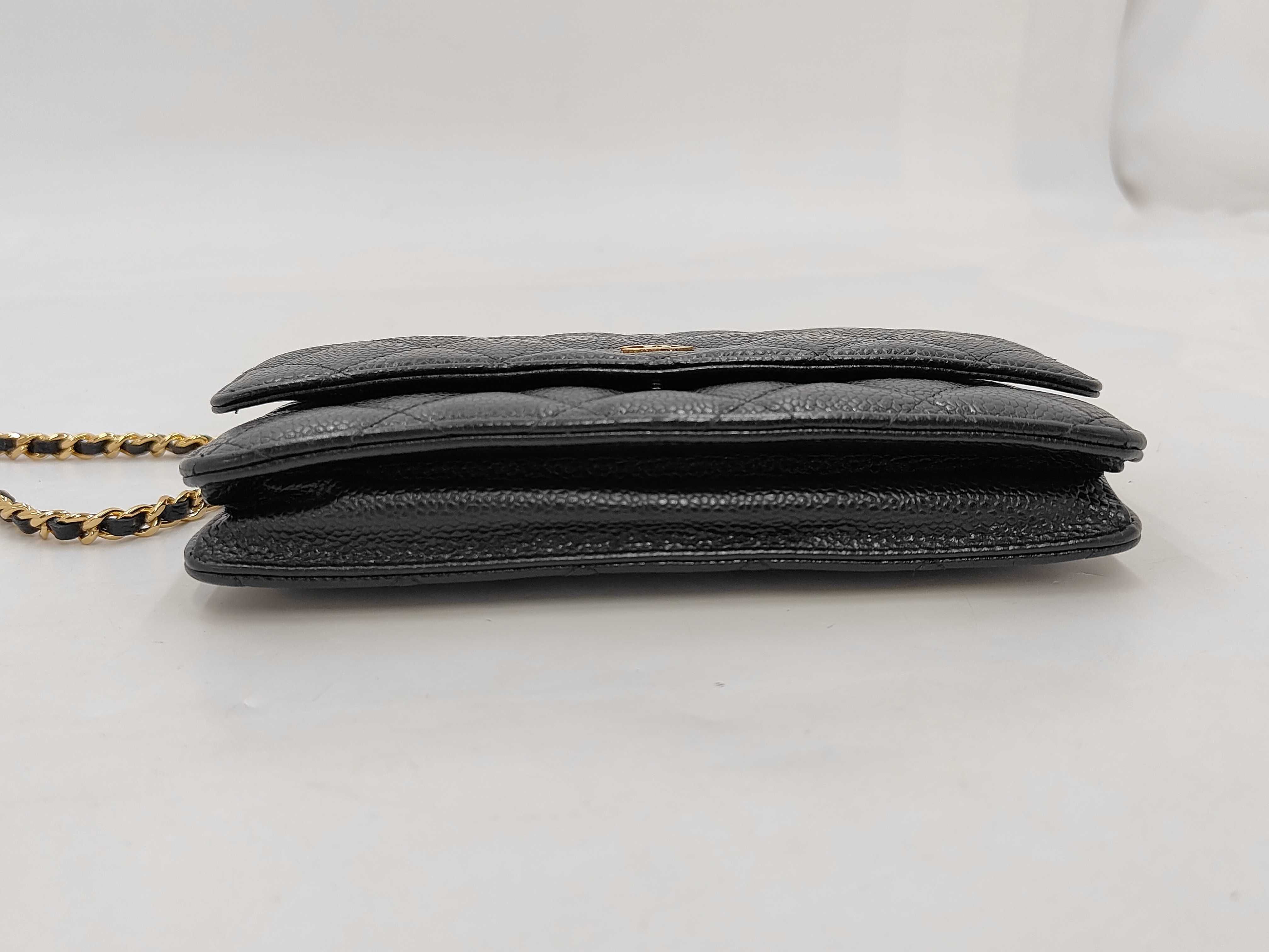 Matelassé Caviar Skin Chain Wallet, Black with Gold Hardware, Serial Number 26-250, Shoulder Bag — view 6