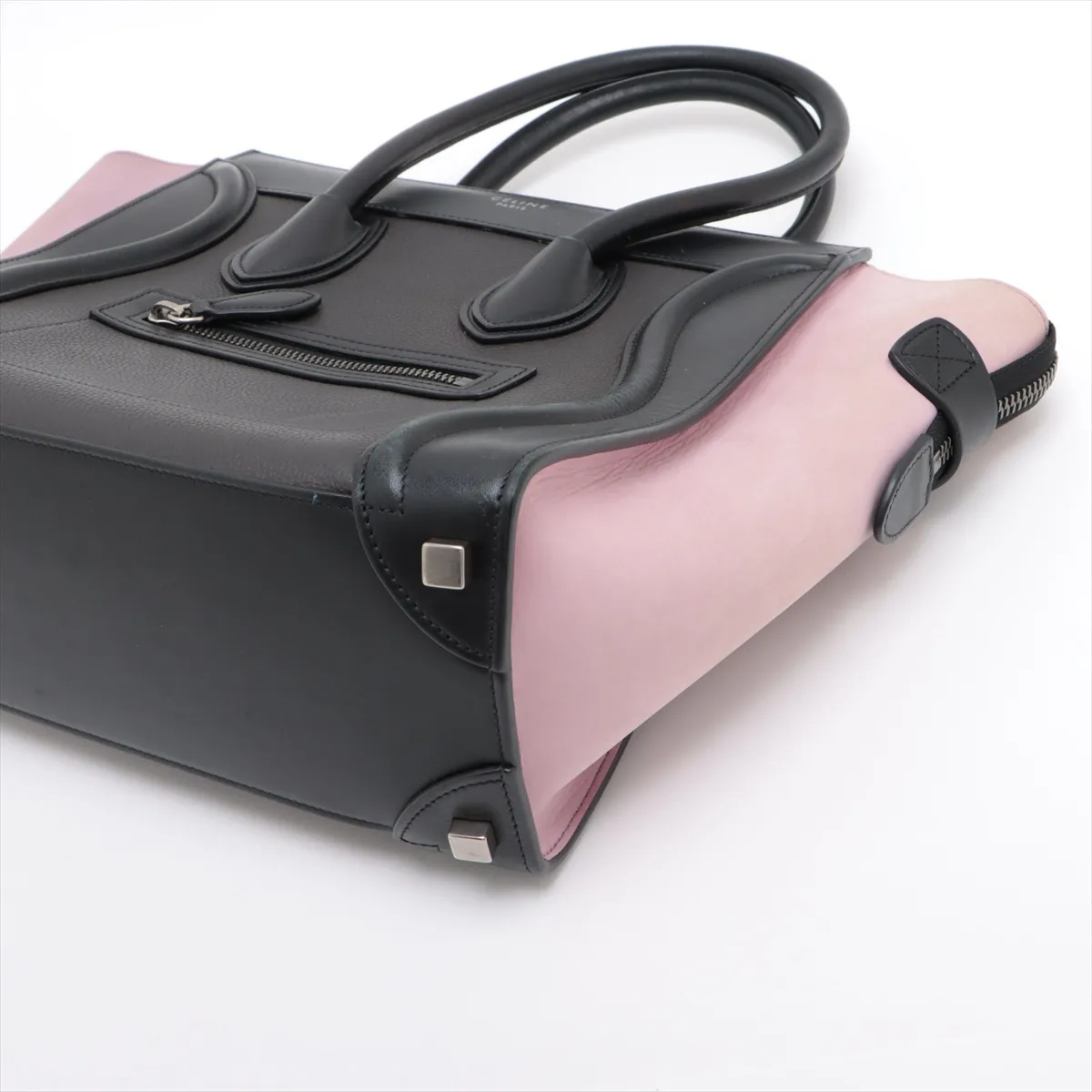 Luggage Micro Shopper Leather x Suede Handbag Black x Pink — view 3