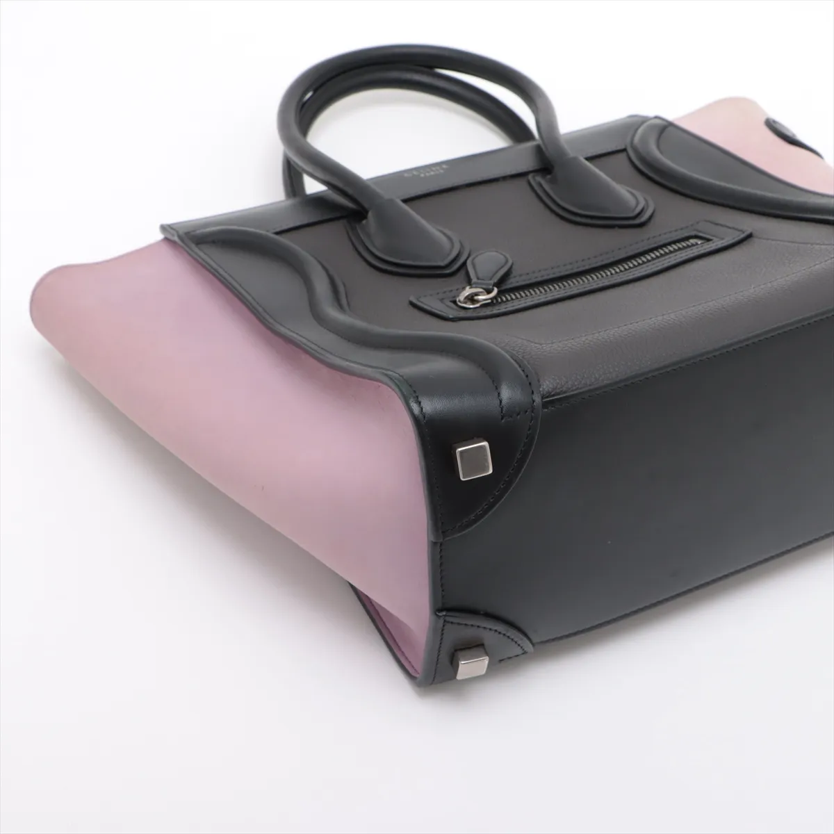 Luggage Micro Shopper Leather x Suede Handbag Black x Pink — view 4