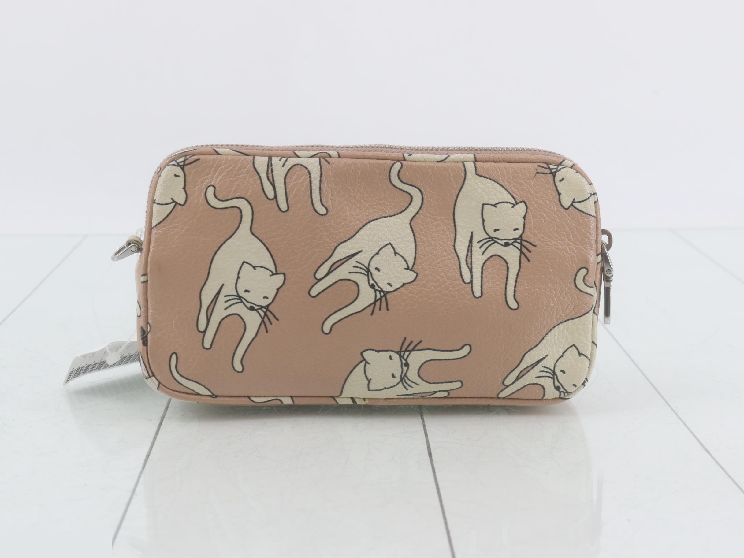 Shoulder bag, embossed leather, pink, cat pattern — view 2