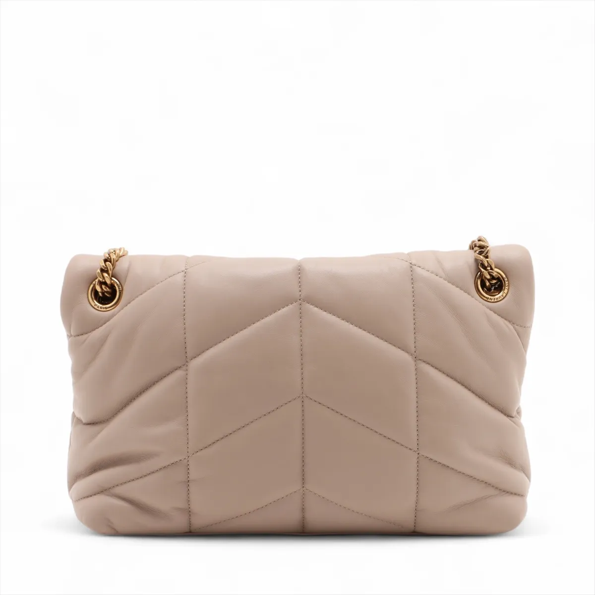 Lulu Puffer Leather Chain Shoulder Bag, Beige, 577476 — view 2