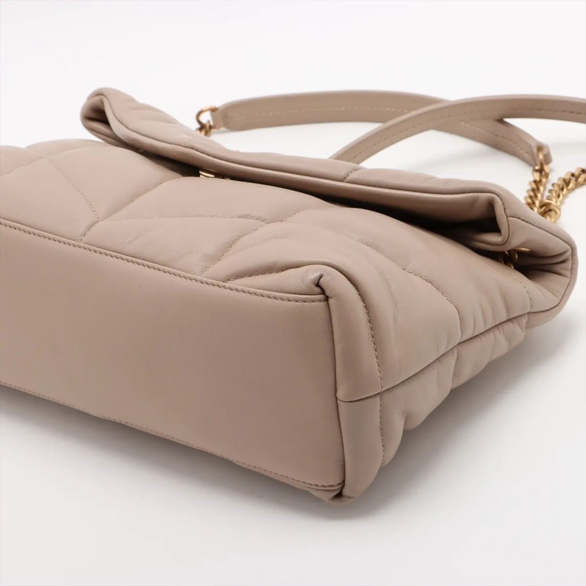 Lulu Puffer Leather Chain Shoulder Bag, Beige, 577476 — view 3