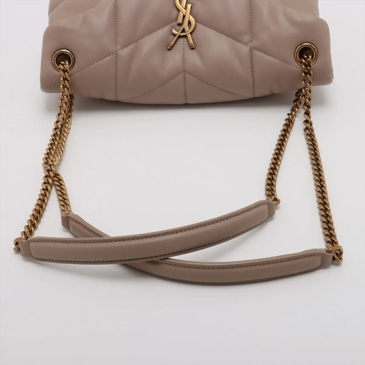 Lulu Puffer Leather Chain Shoulder Bag, Beige, 577476 — view 5