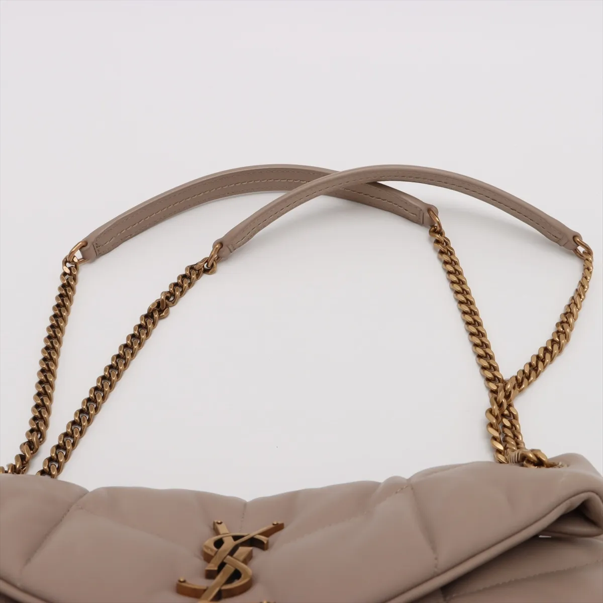 Lulu Puffer Leather Chain Shoulder Bag, Beige, 577476 — view 6