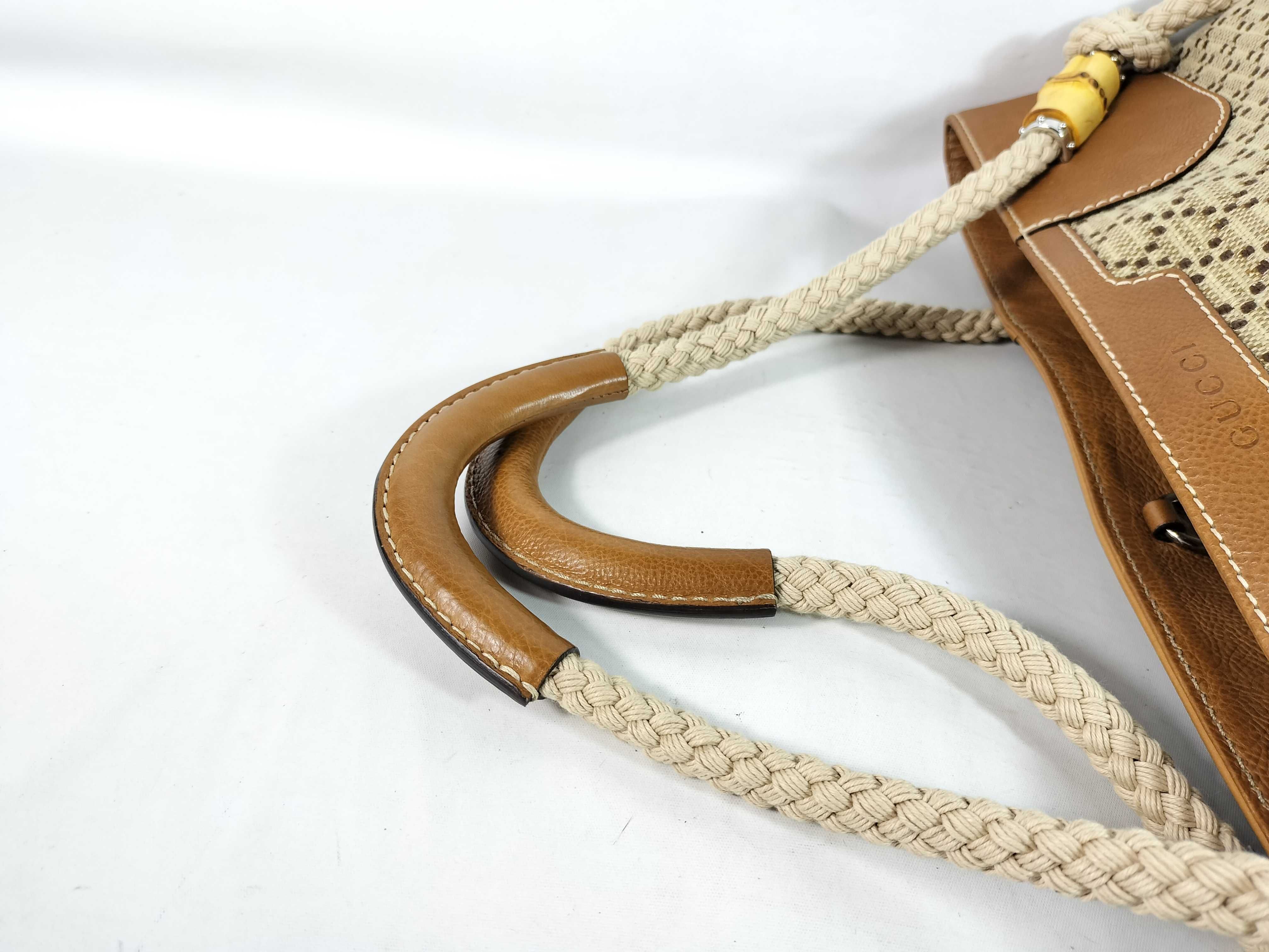 Raffia x Leather Tote Bag, Beige, 257058 (Tote Bag) — view 3