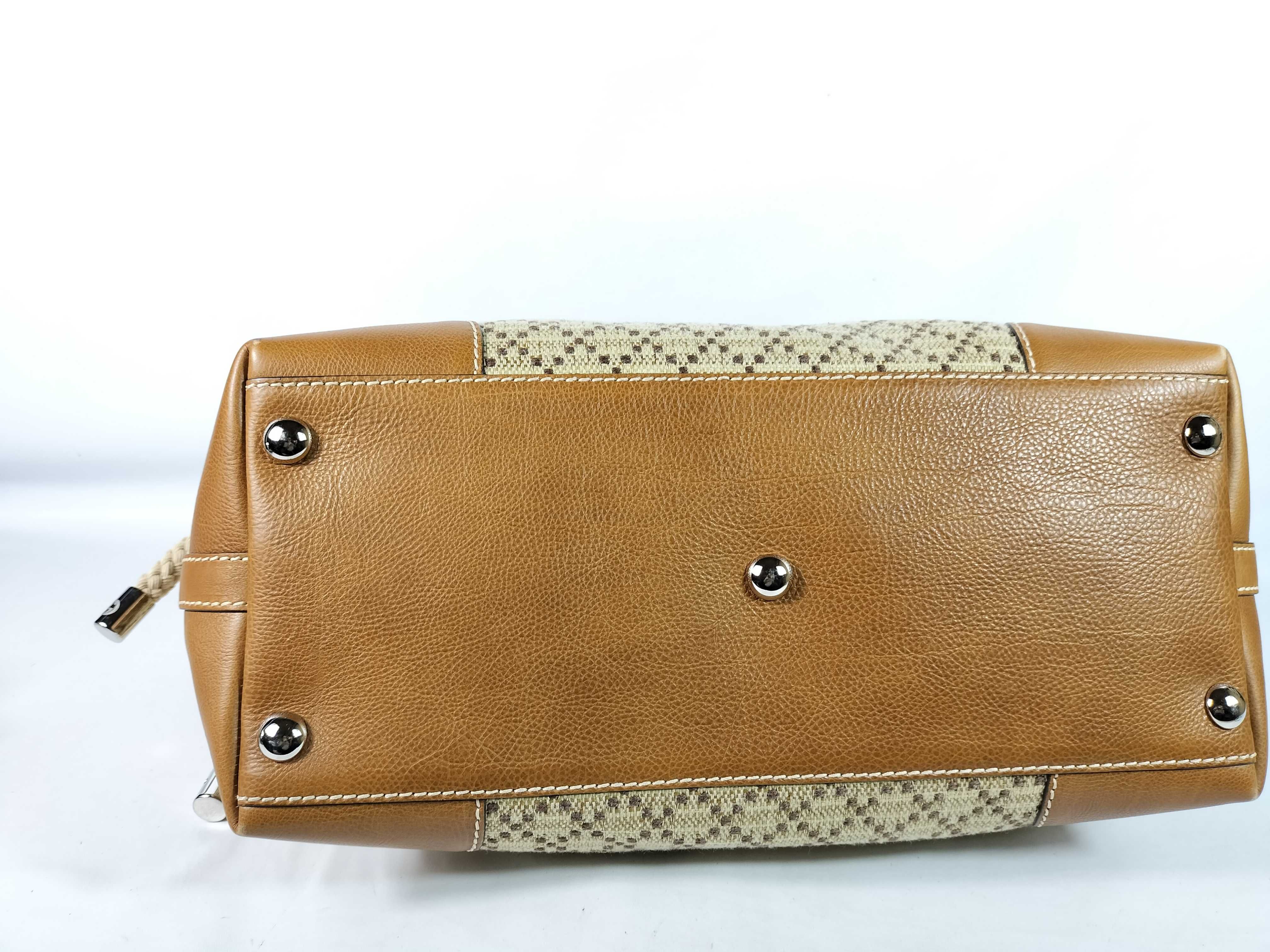 Raffia x Leather Tote Bag, Beige, 257058 (Tote Bag) — view 6