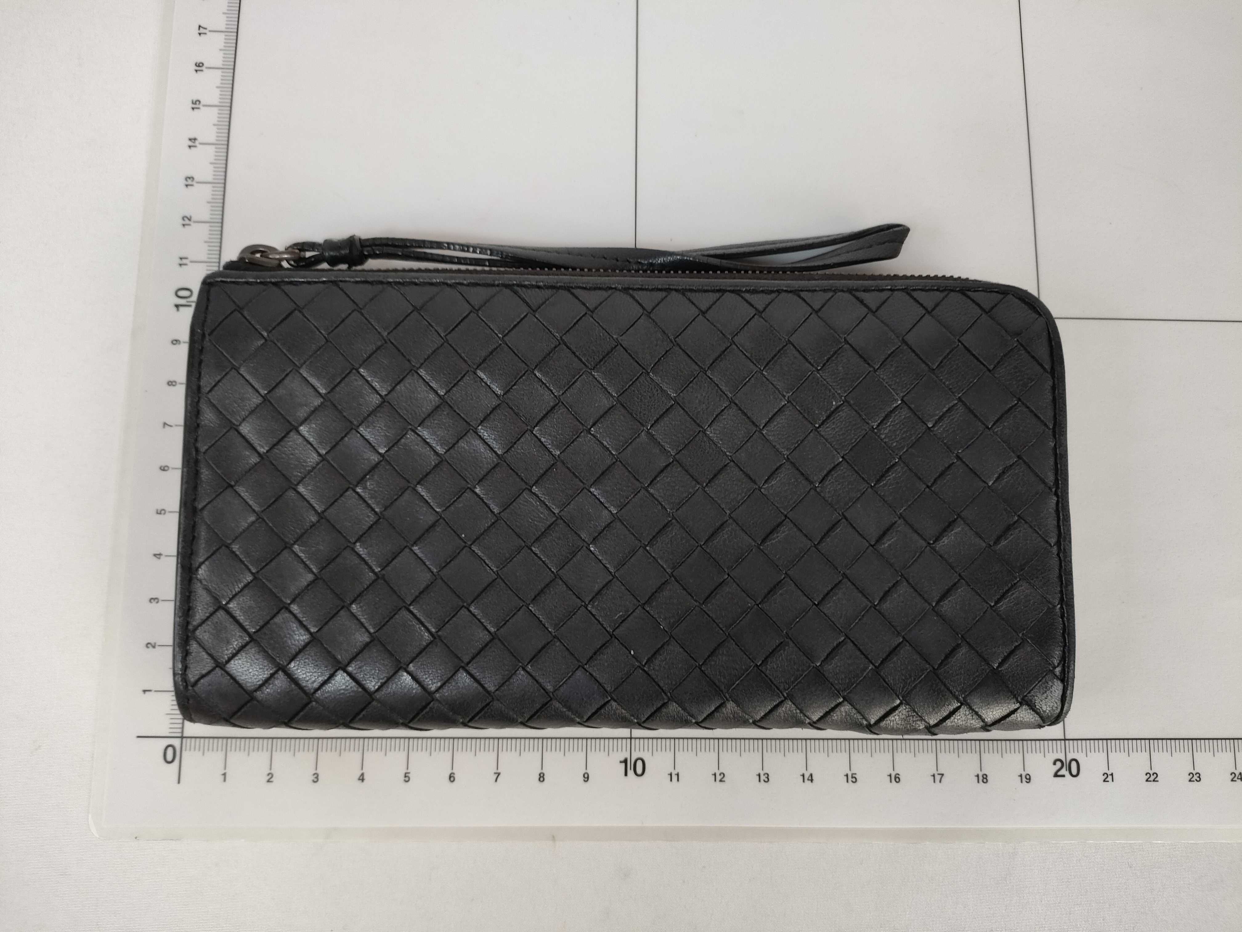 Intrecciato Long Wallet with Zipper, Black — view 2