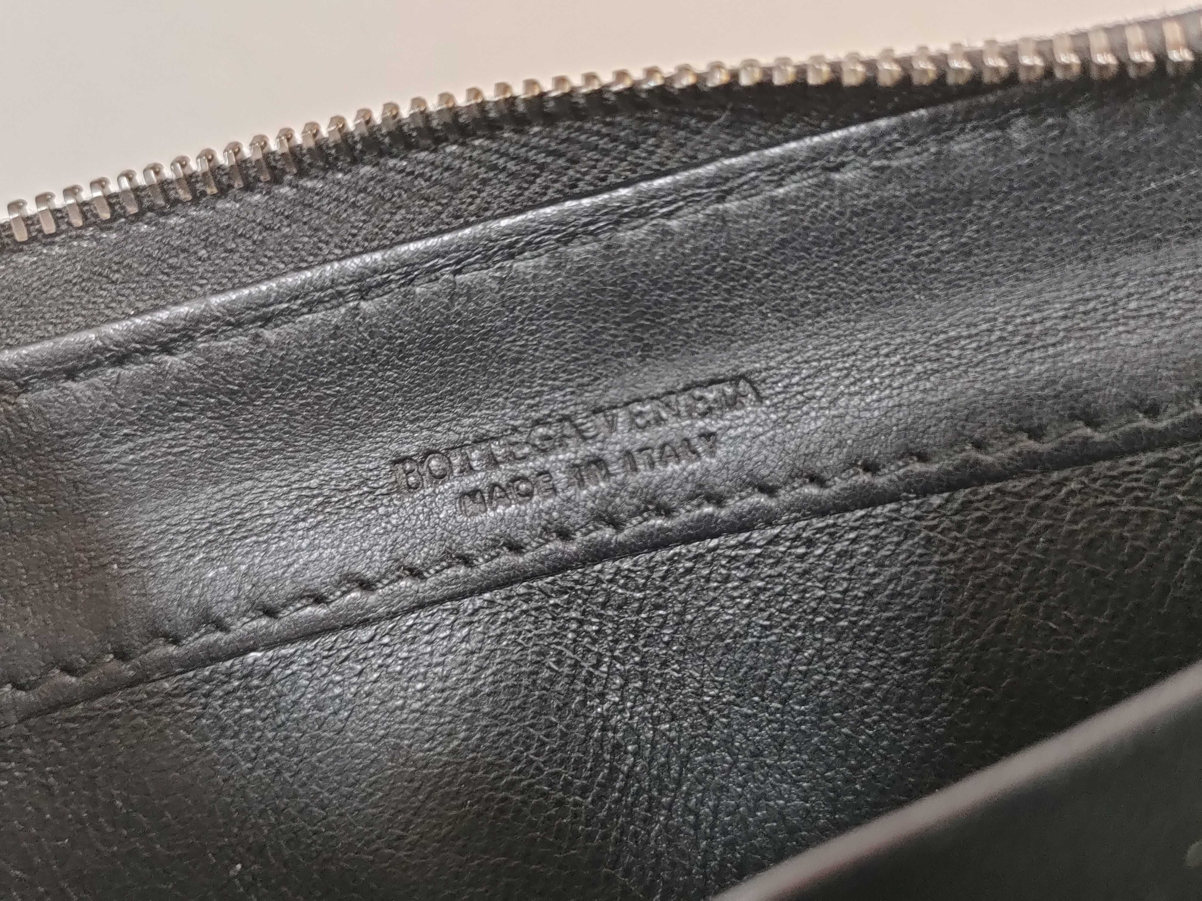 Intrecciato Long Wallet with Zipper, Black — view 13
