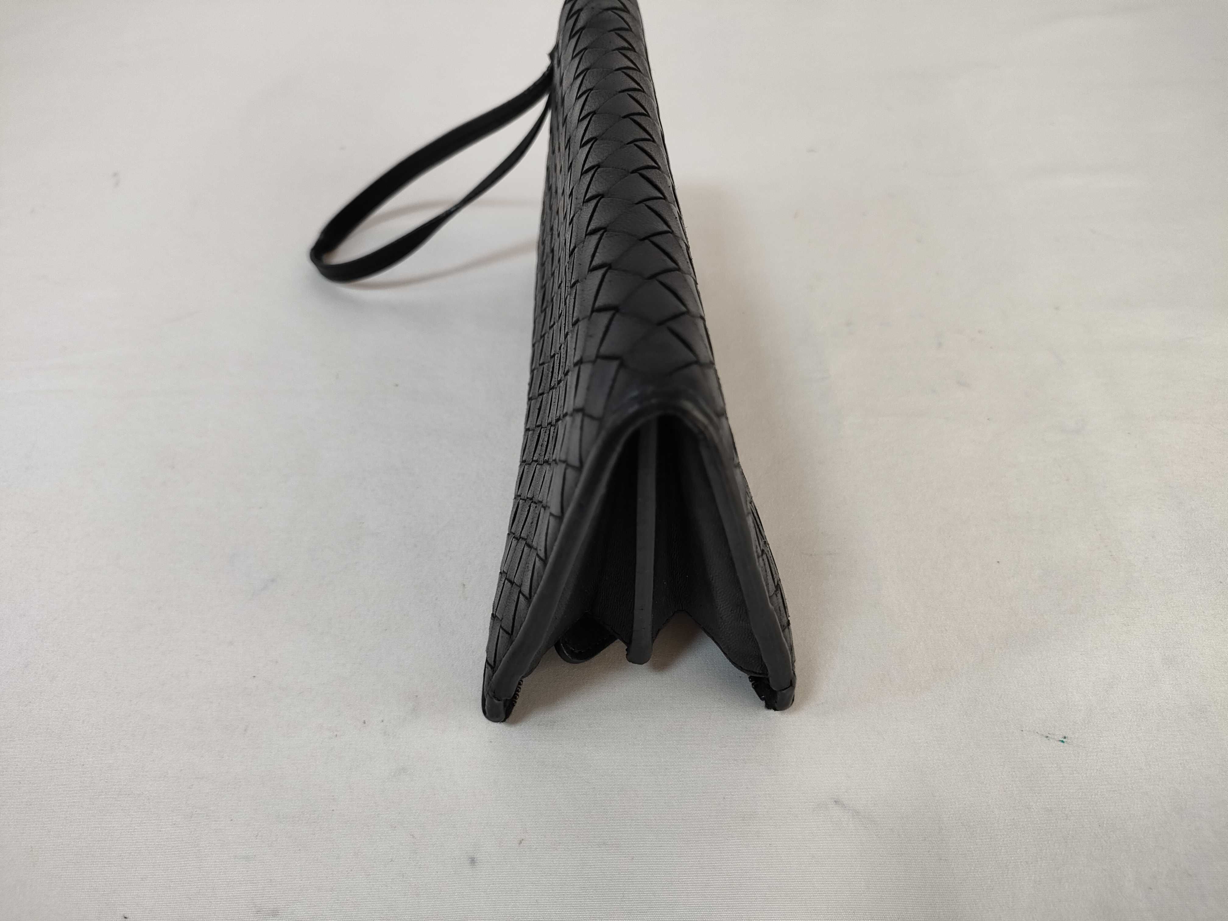 Intrecciato Long Wallet with Zipper, Black — view 15