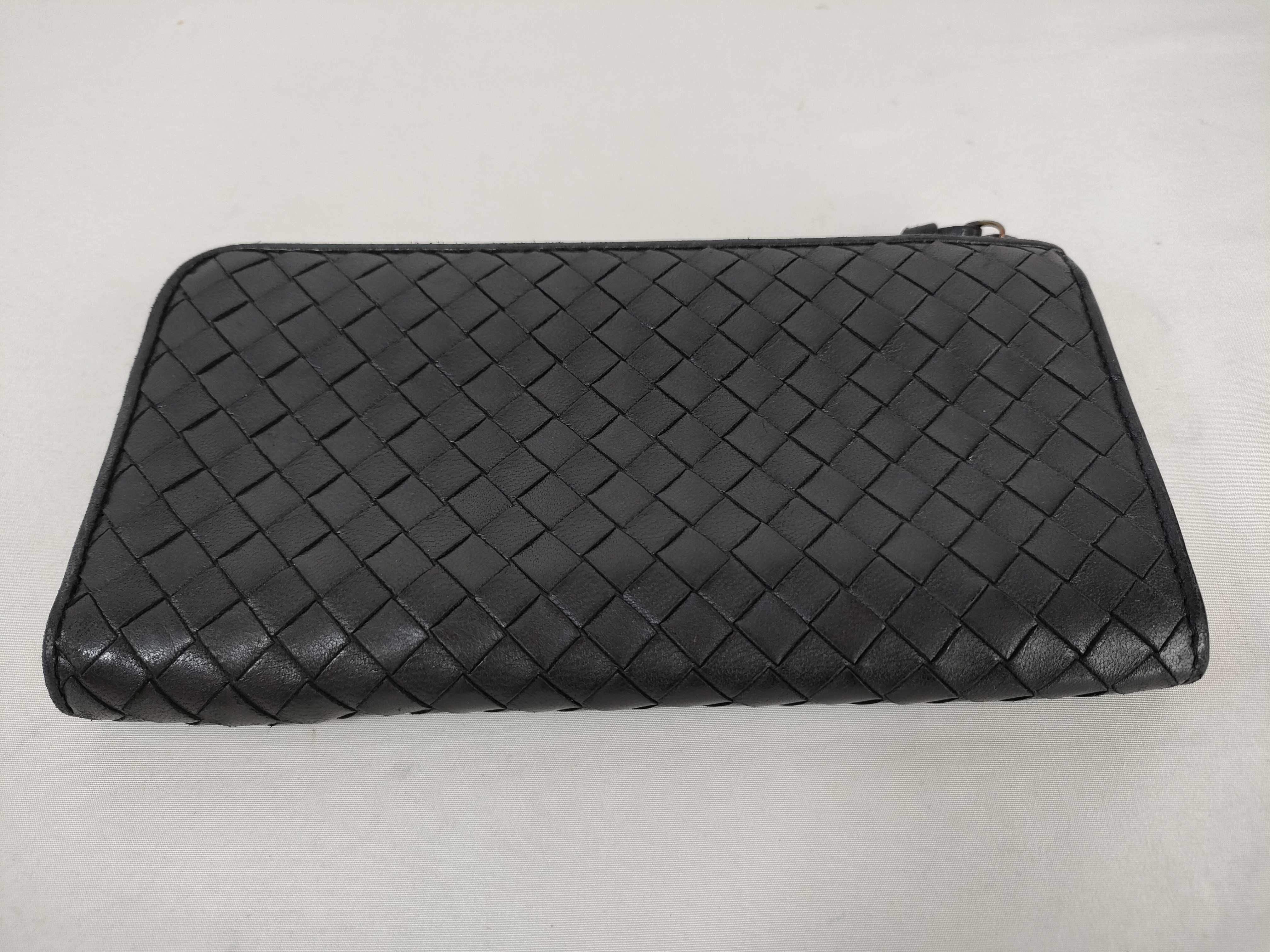 Intrecciato Long Wallet with Zipper, Black — view 3
