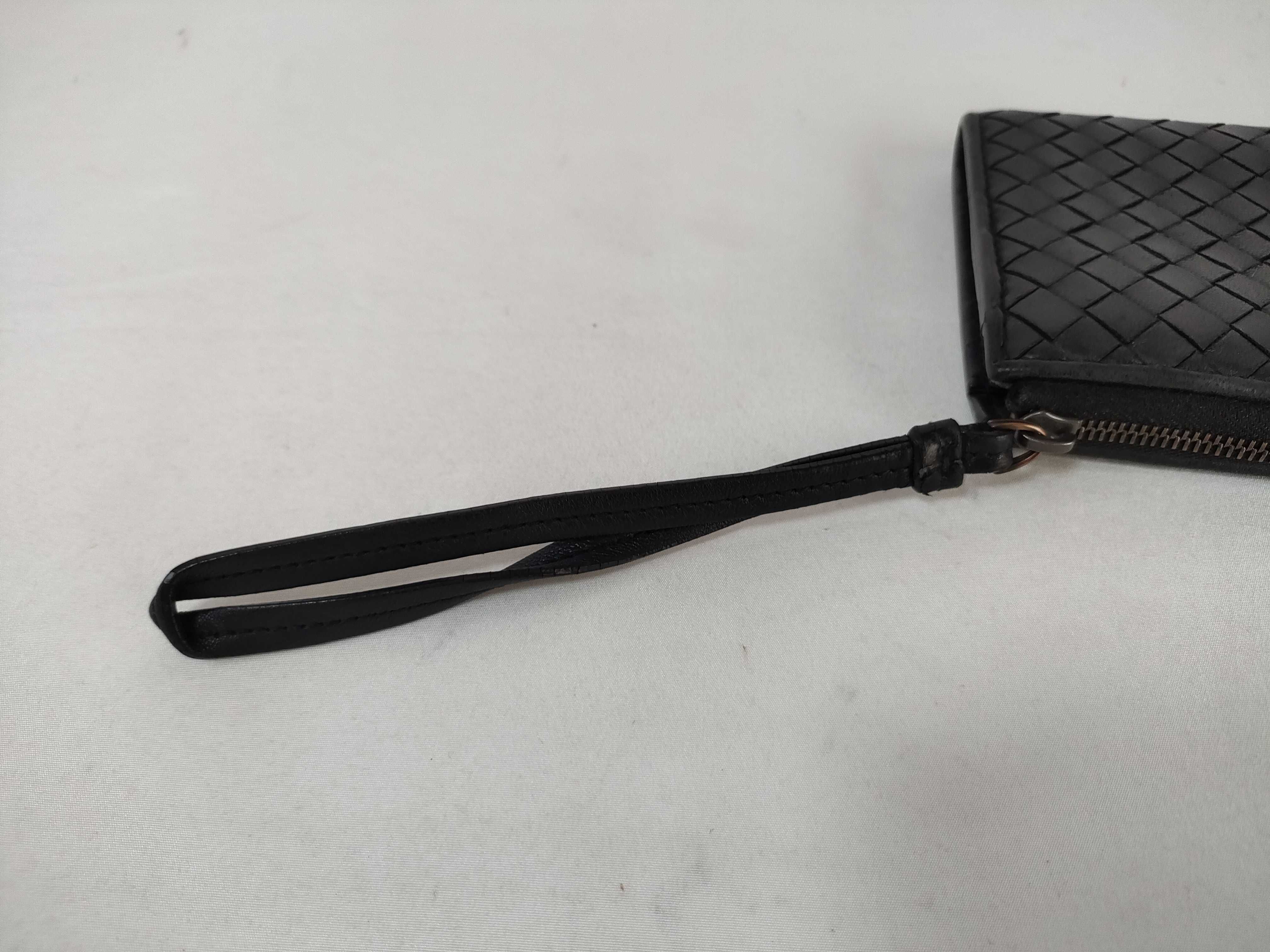 Intrecciato Long Wallet with Zipper, Black — view 7