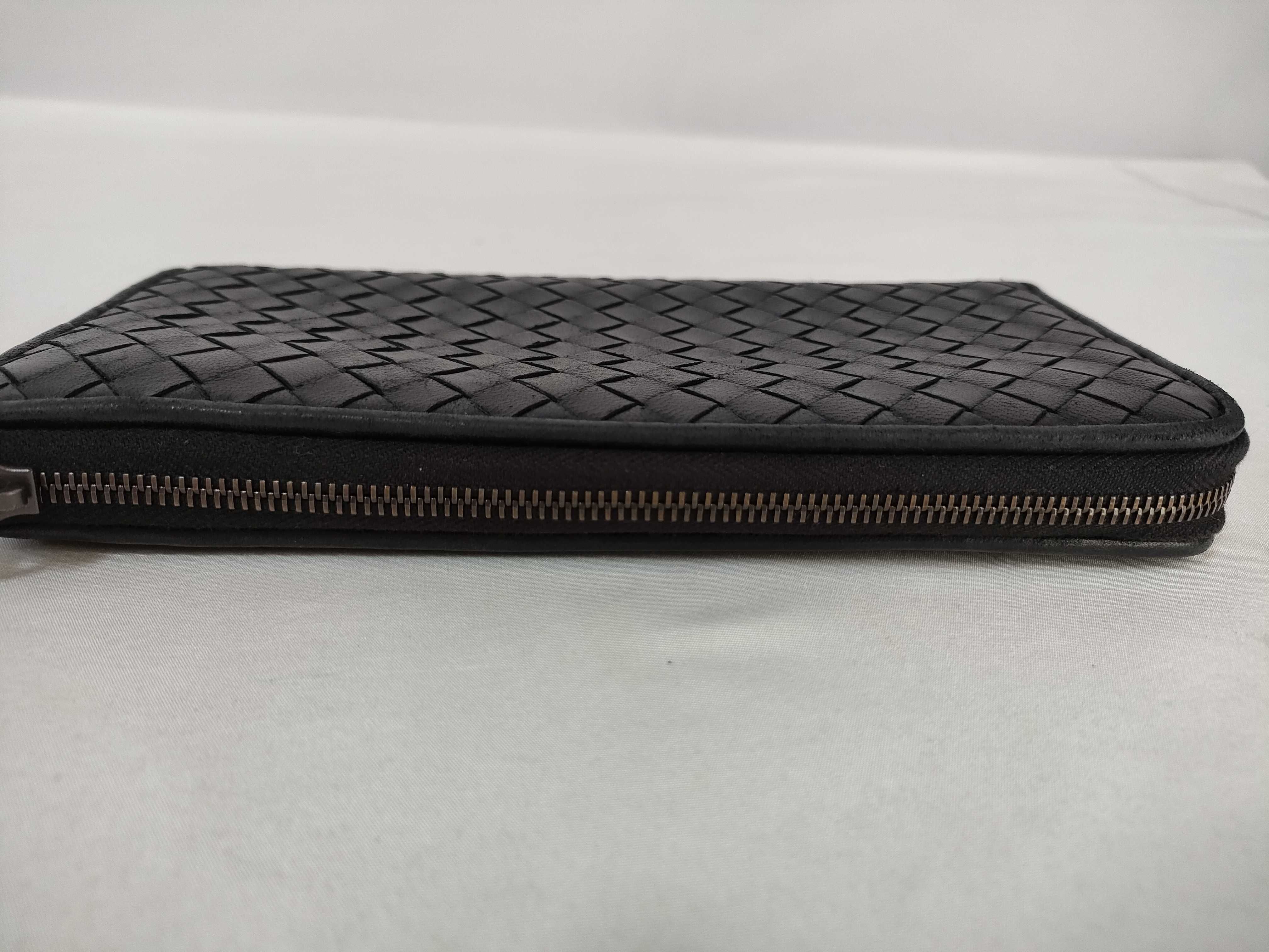 Intrecciato Long Wallet with Zipper, Black — view 8