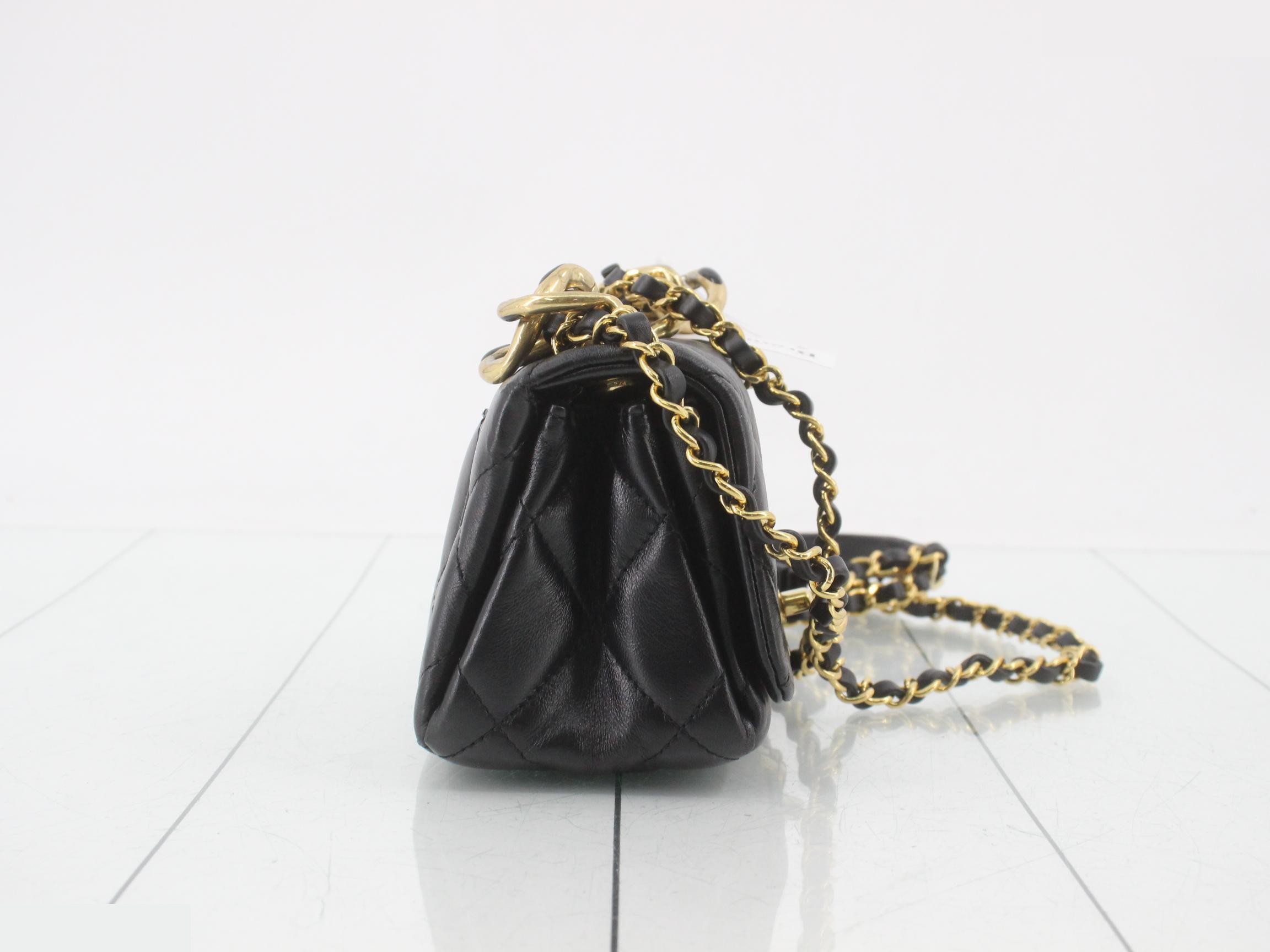 Matelassé handbag / chain shoulder bag / 2-way bag / black — view 4