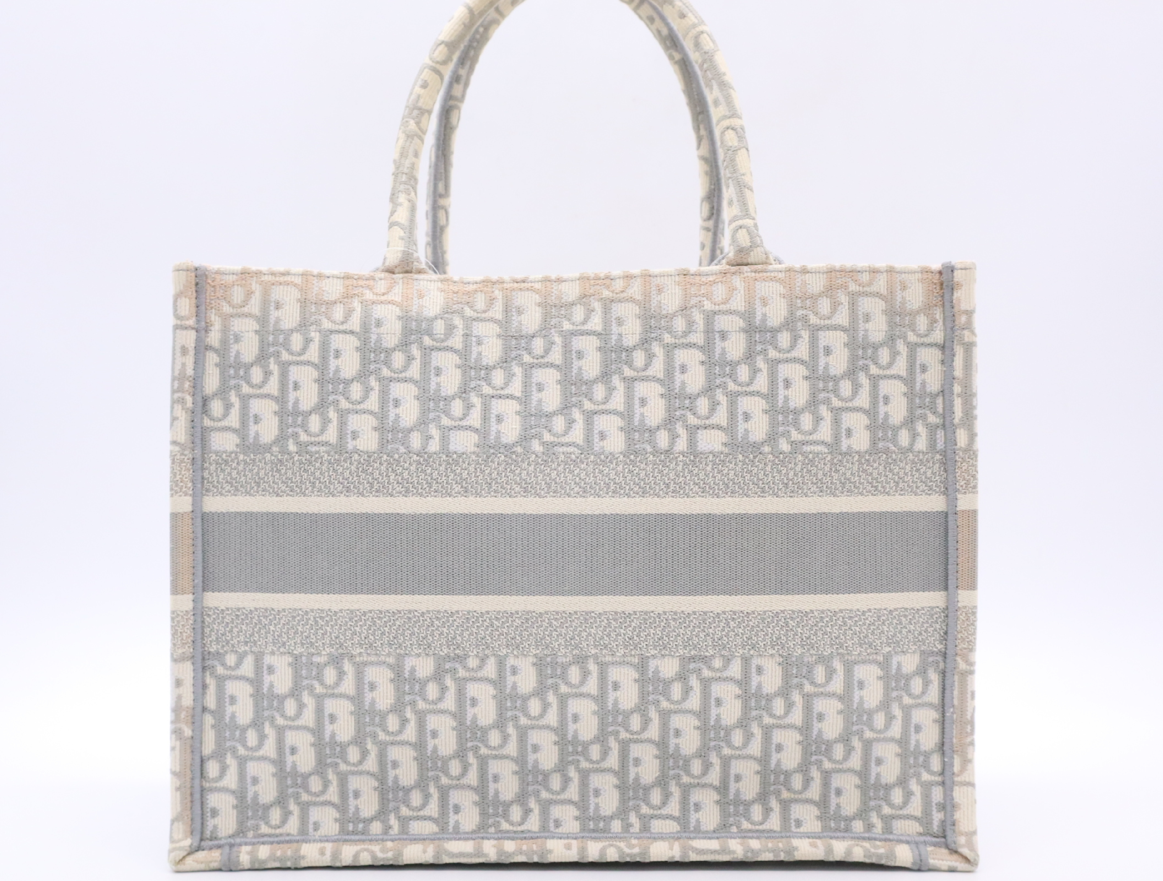 50-MA-0272 Canvas Oblique Book Tote Blue Gray Off White Tote Bag — view 2