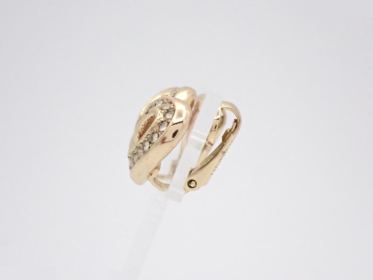 Earrings, heart motif, rhinestone, GP — view 3