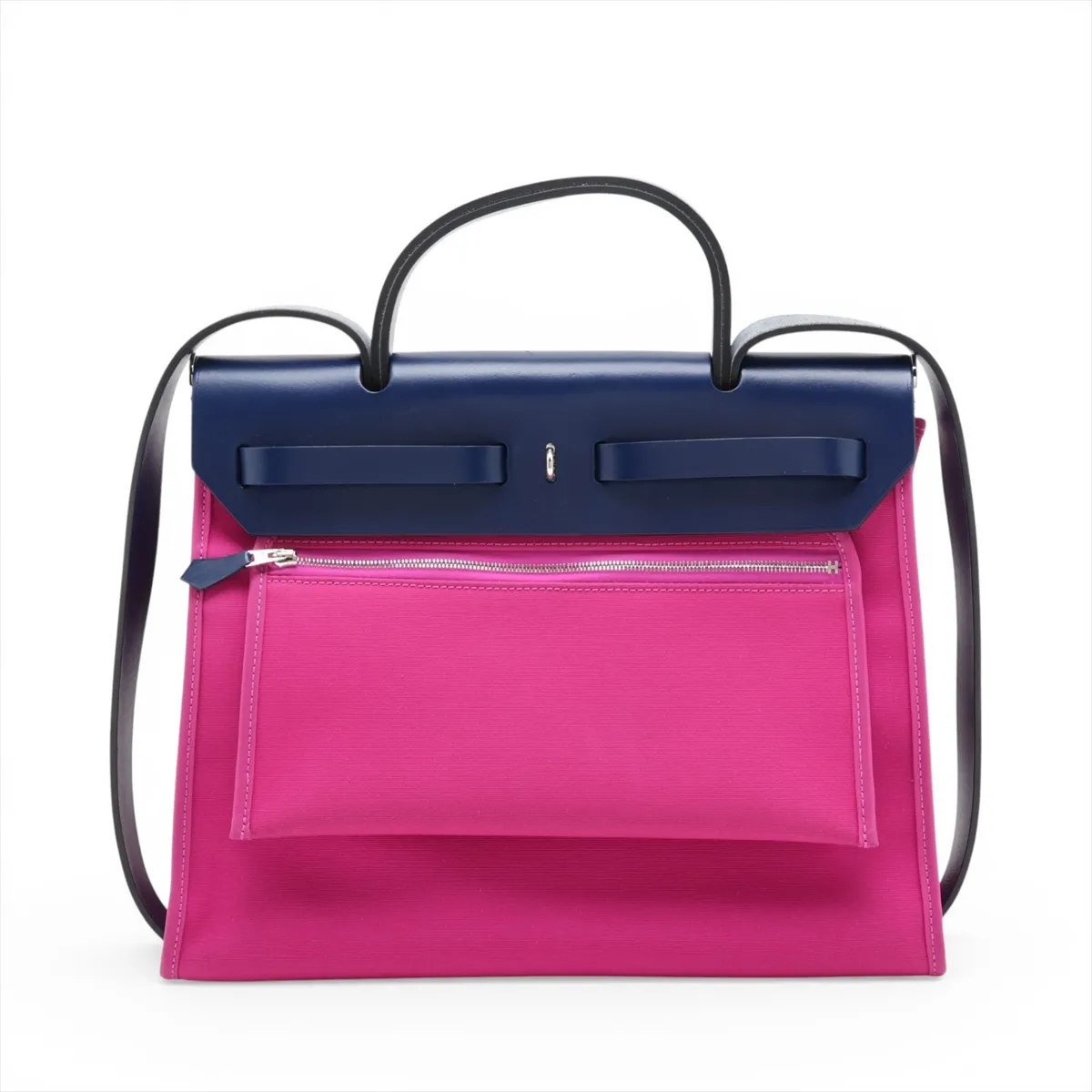 Herbag Zip PM Toile Officier x Vache Hunter Pink x Navy Silver Hardware C: 2018 — view 2
