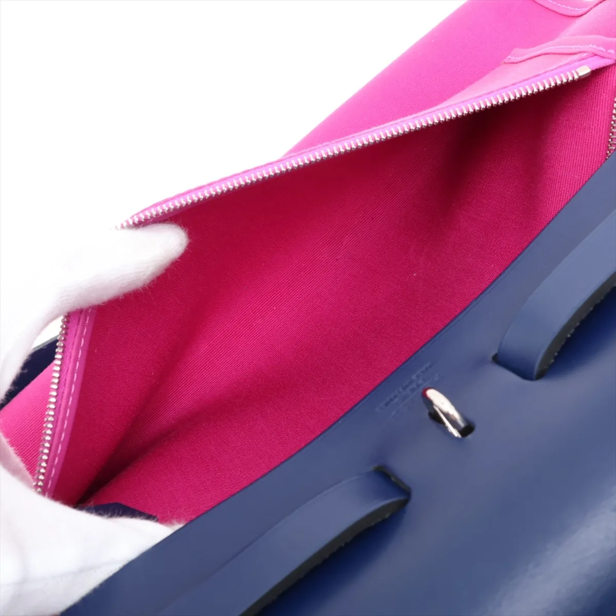 Herbag Zip PM Toile Officier x Vache Hunter Pink x Navy Silver Hardware C: 2018 — view 9