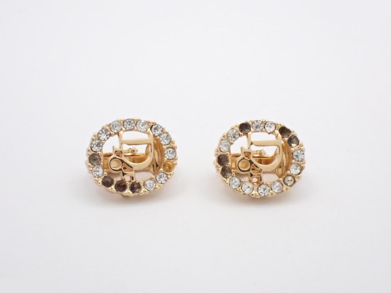Two items: Dior logo necklace and earrings, rhinestone, metal. — view 3