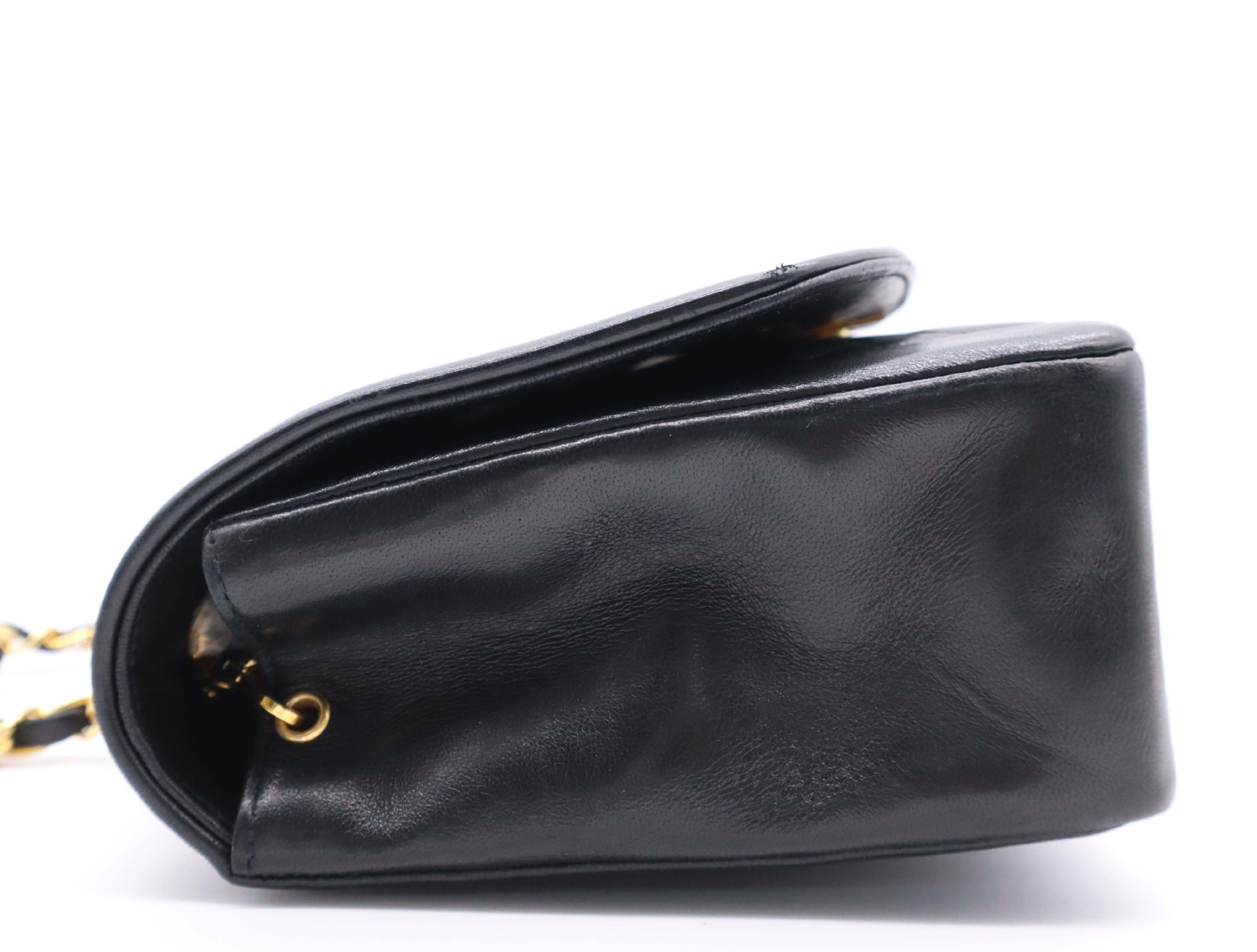 Lambskin Matelassé Diana 25 Shoulder Bag with Small Flap and Small Chain, Gold Hardware, Black, with Guarantee Card, Dust Bag, and Seal, 17170266 — view 3