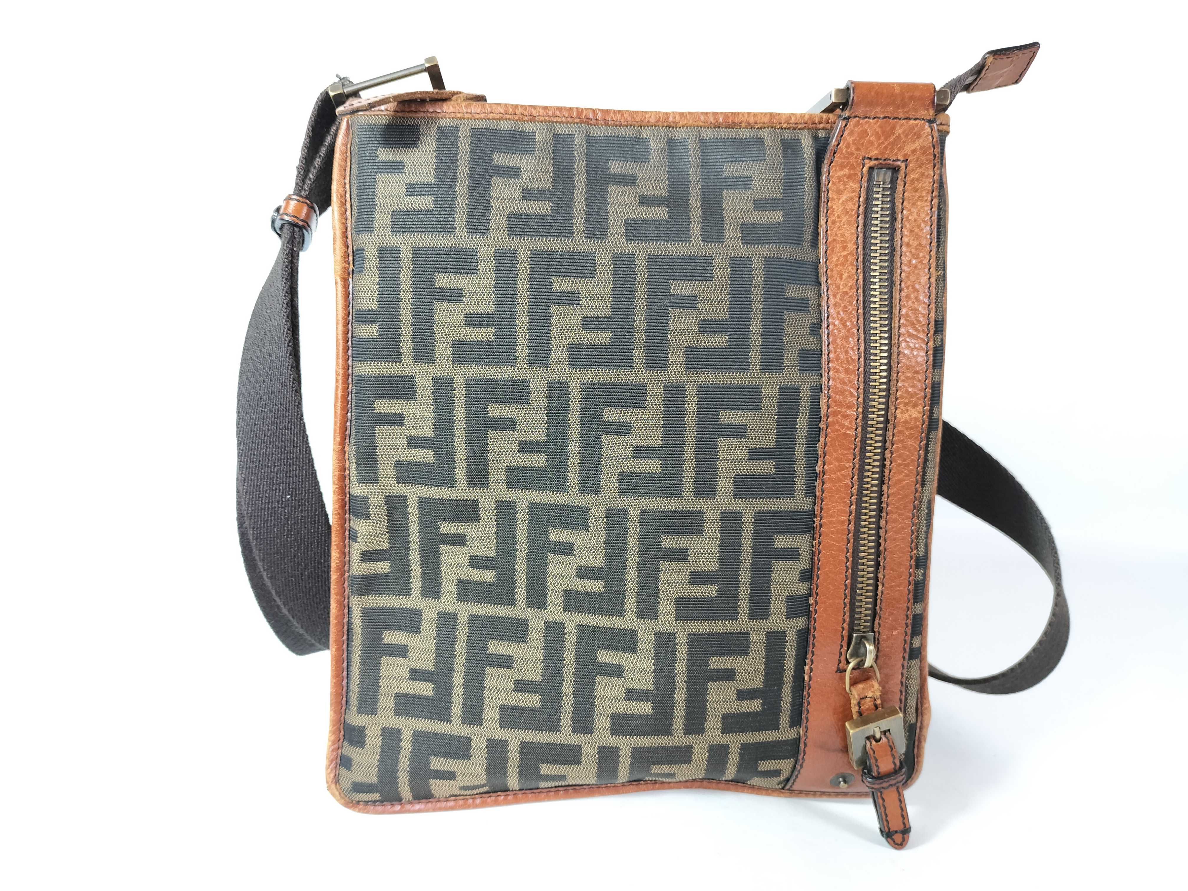 Zucca pattern shoulder bag, Fendi 2305 8BT110 TOK 069, canvas and leather, brown shoulder bag.