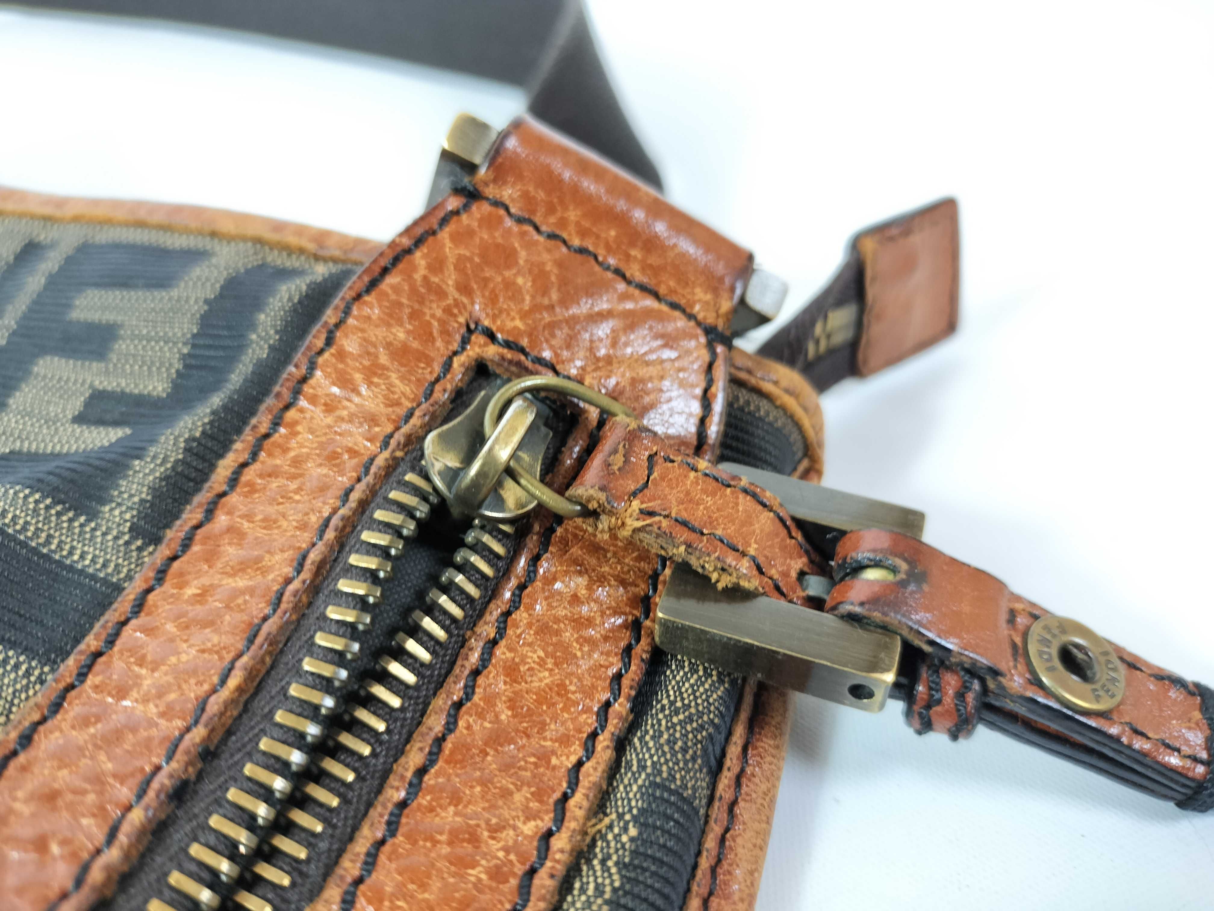 Zucca pattern shoulder bag, Fendi 2305 8BT110 TOK 069, canvas and leather, brown shoulder bag. — view 12