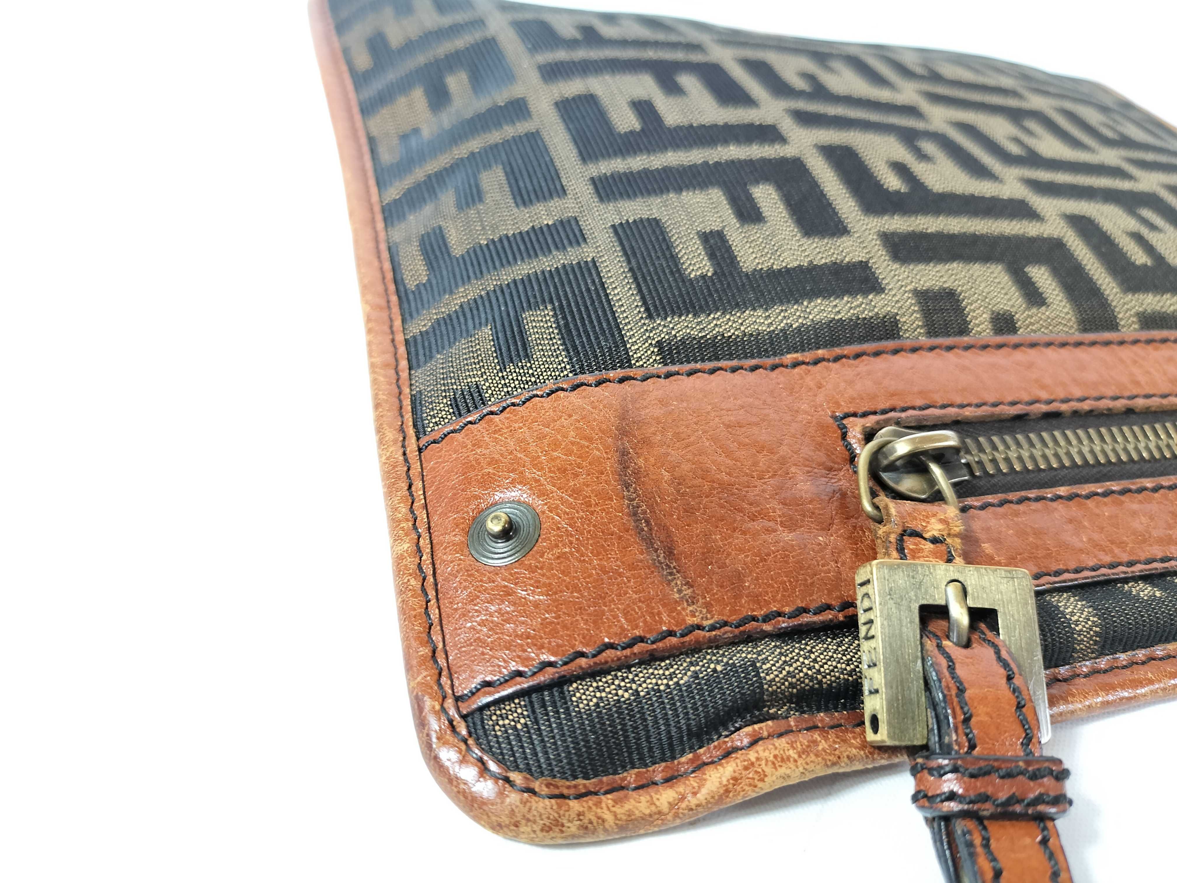 Zucca pattern shoulder bag, Fendi 2305 8BT110 TOK 069, canvas and leather, brown shoulder bag. — view 8