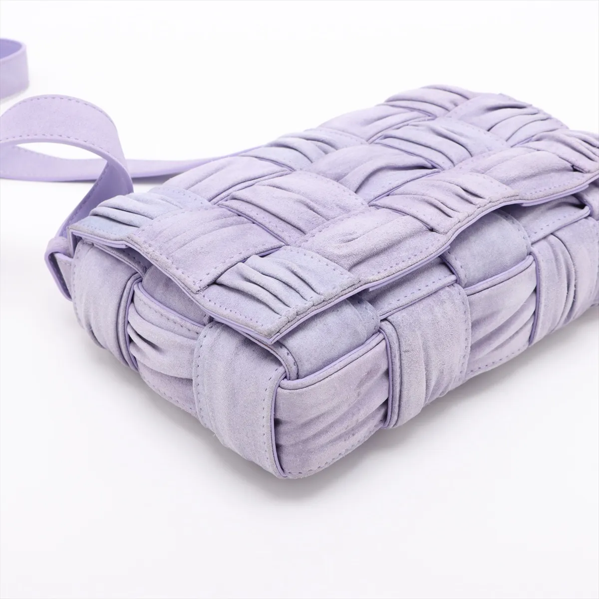 Maxi Intrecciato Padded Cassette Suede Shoulder Bag Purple — view 4
