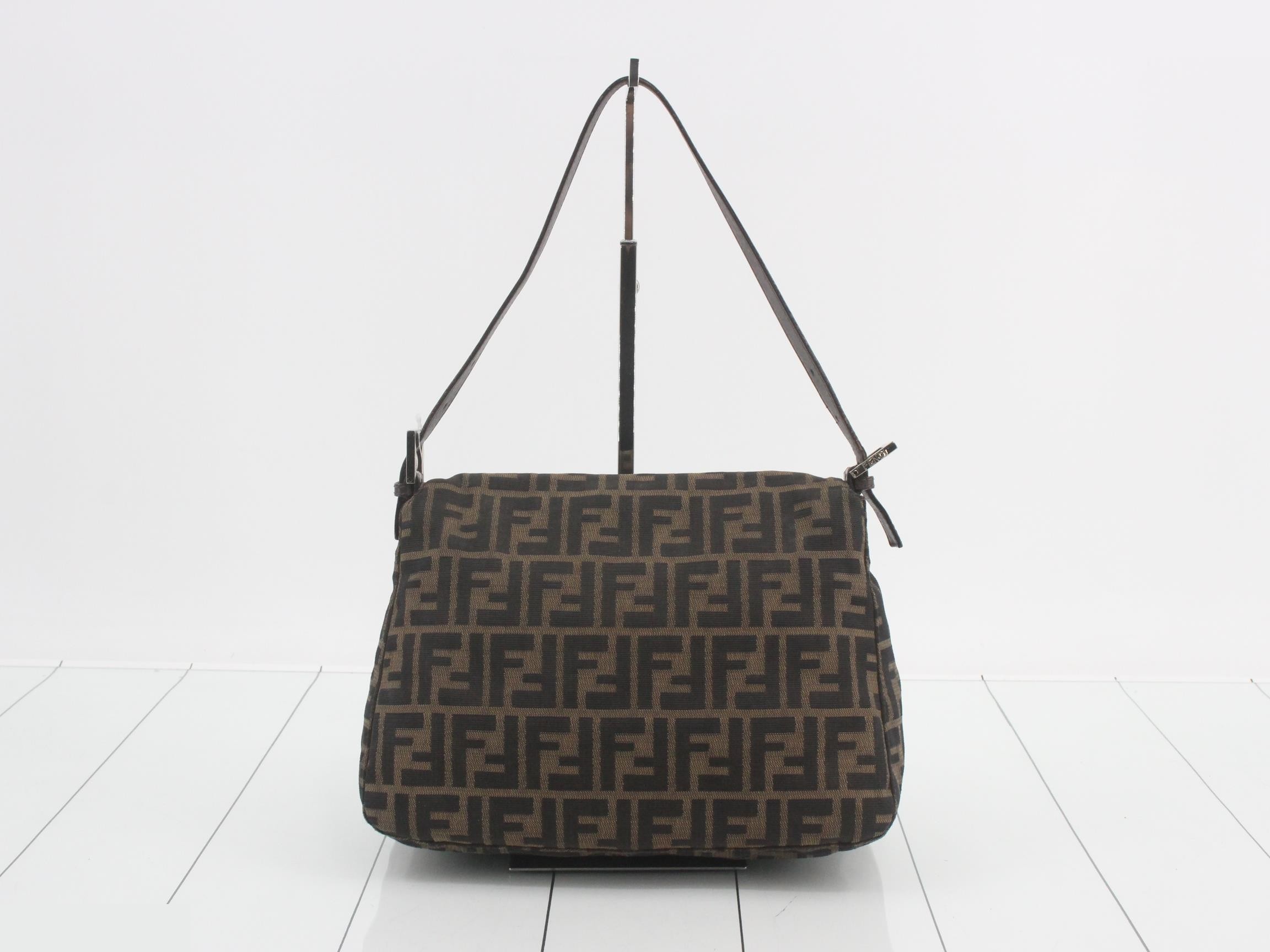 Canvas x Leather Zucca Mamma Bucket Shoulder Bag, Brown, Silver Hardware — view 2