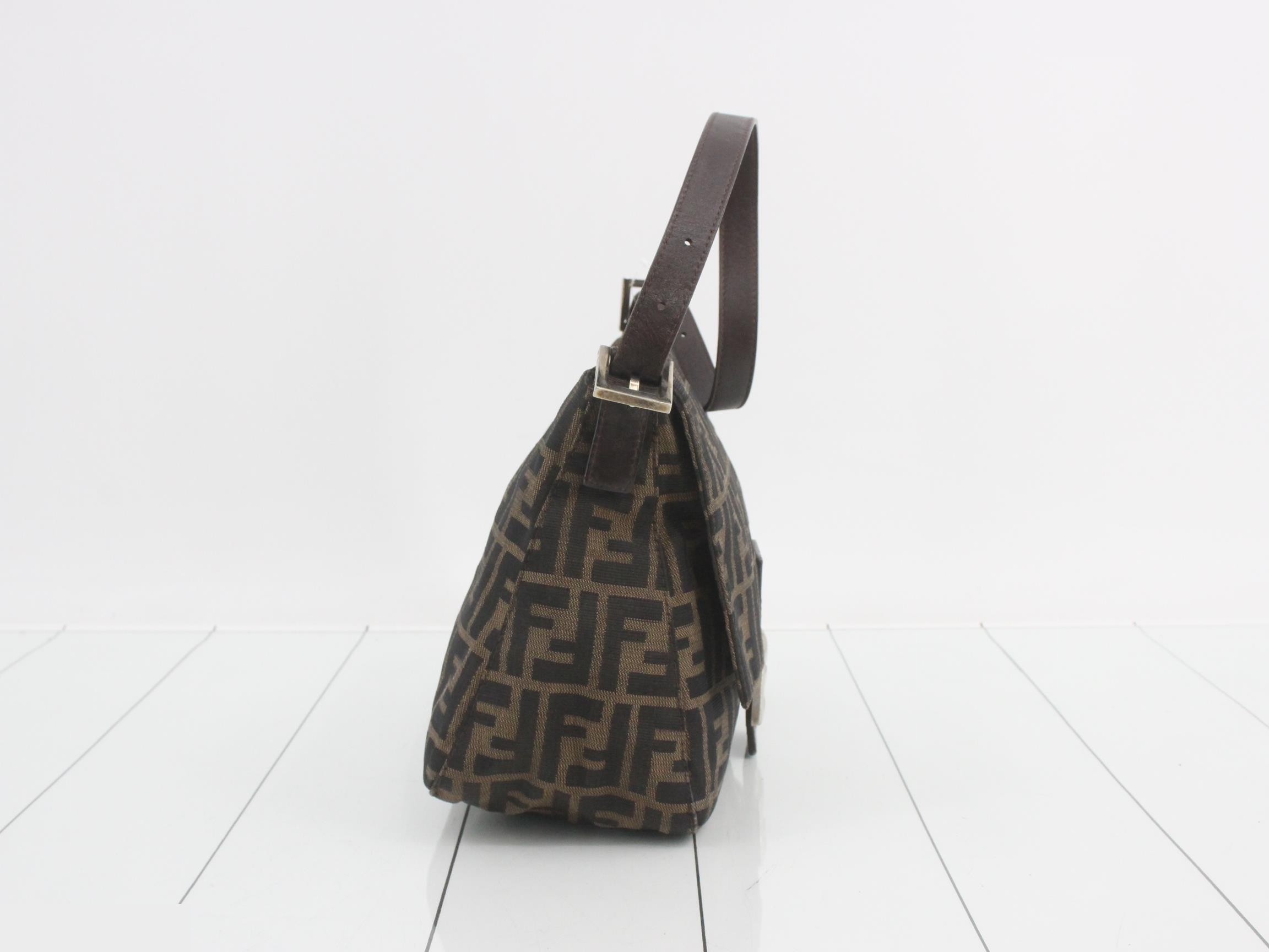Canvas x Leather Zucca Mamma Bucket Shoulder Bag, Brown, Silver Hardware — view 4