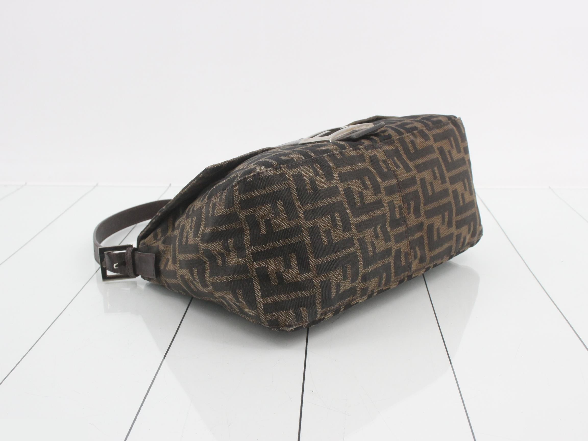 Canvas x Leather Zucca Mamma Bucket Shoulder Bag, Brown, Silver Hardware — view 5