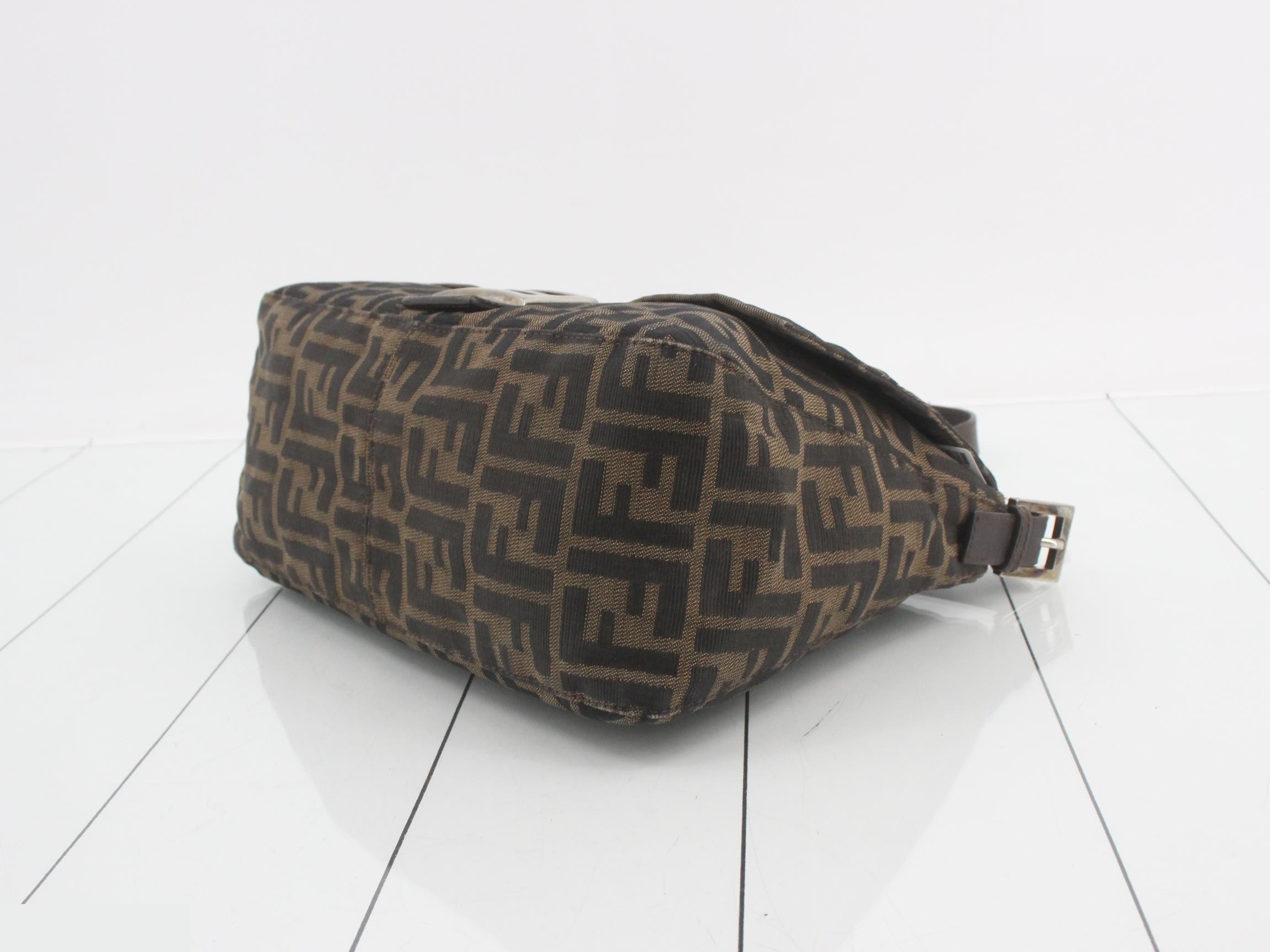 Canvas x Leather Zucca Mamma Bucket Shoulder Bag, Brown, Silver Hardware — view 6