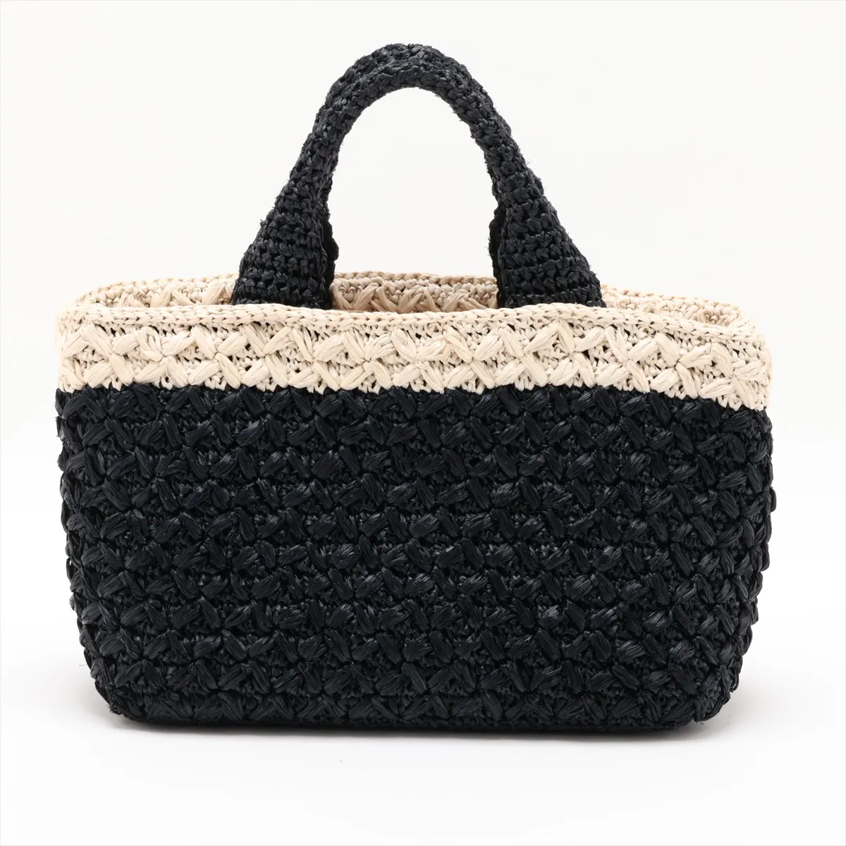 Canapa Raffia 2-Way Handbag, Black x Beige, BN2889 — view 2