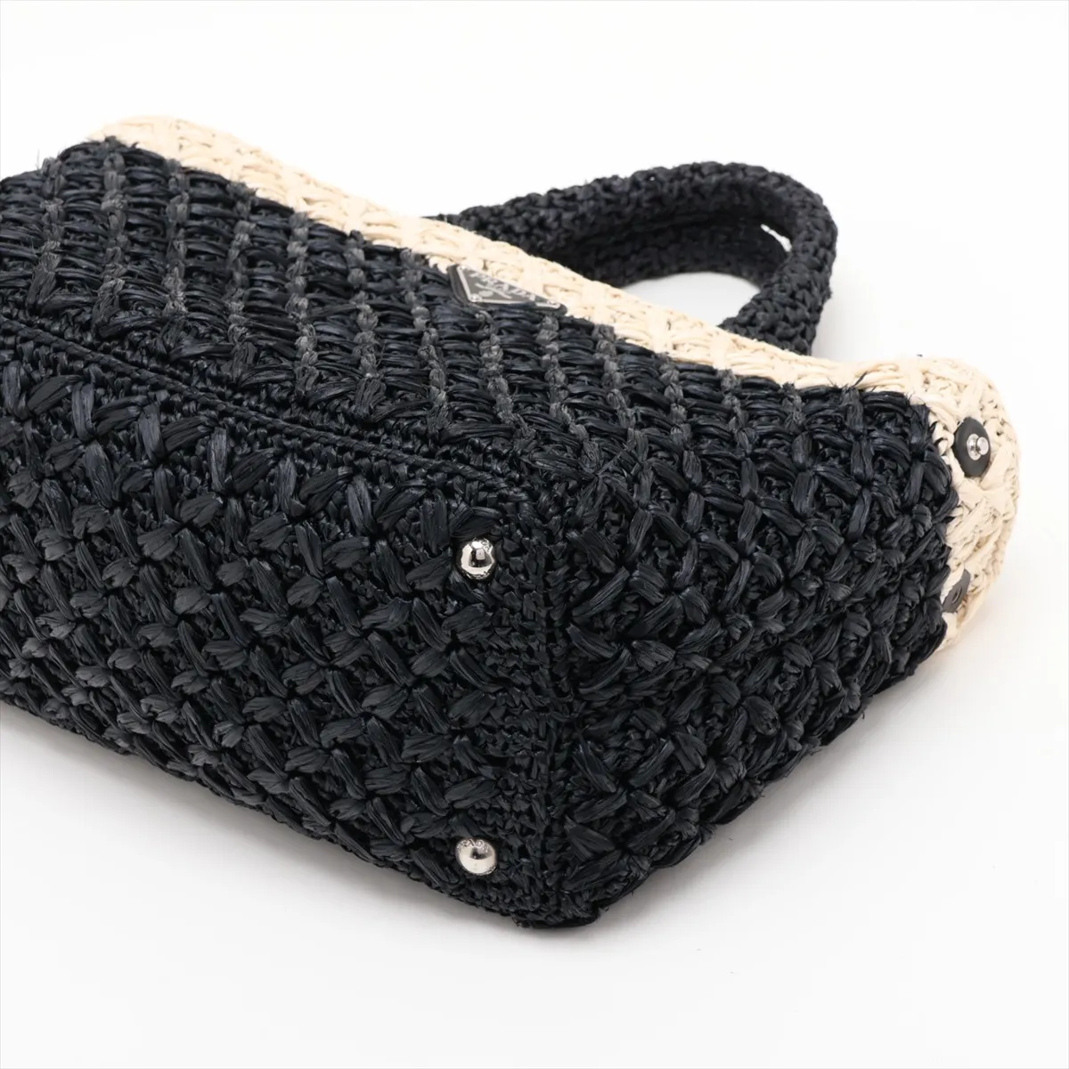 Canapa Raffia 2-Way Handbag, Black x Beige, BN2889 — view 3