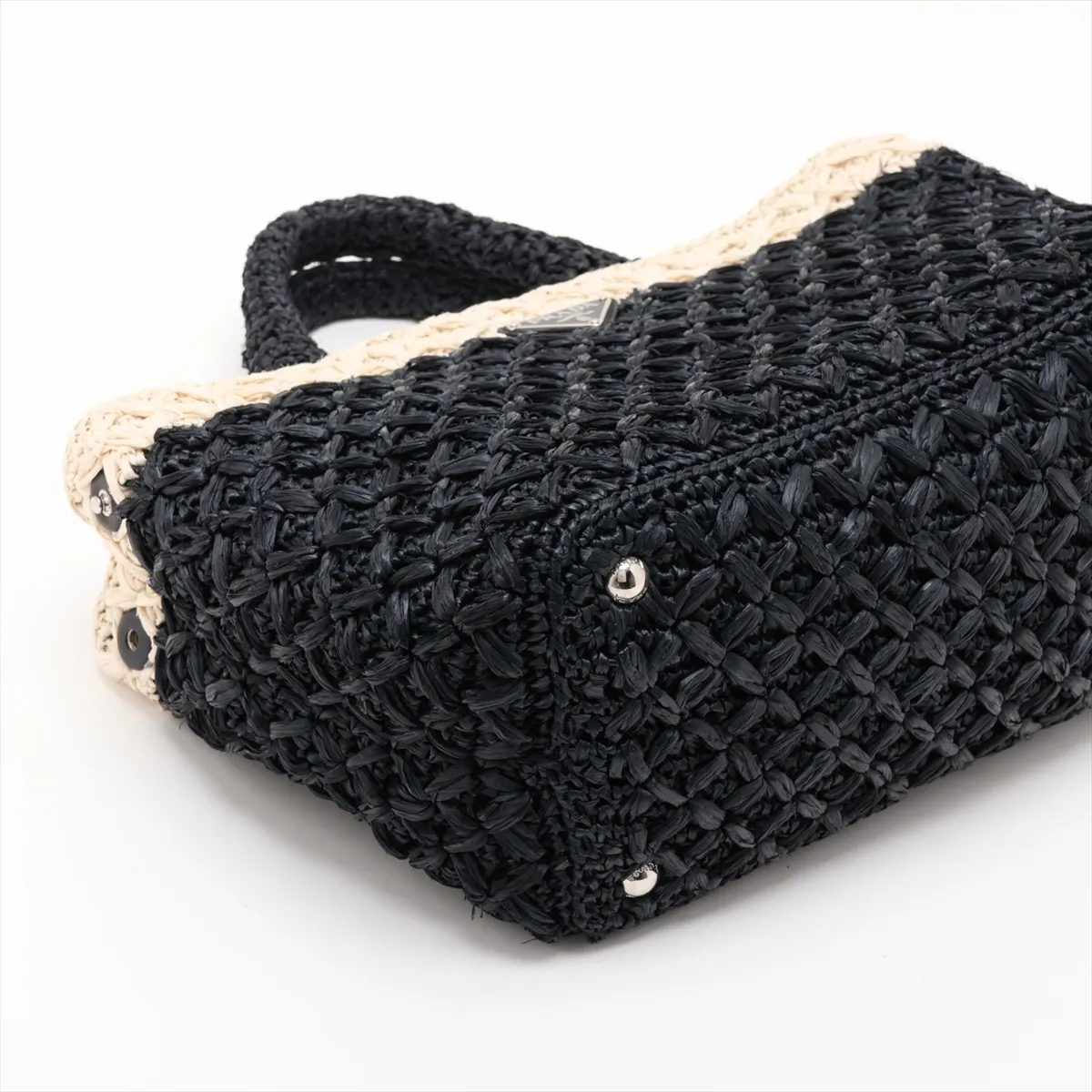 Canapa Raffia 2-Way Handbag, Black x Beige, BN2889 — view 4