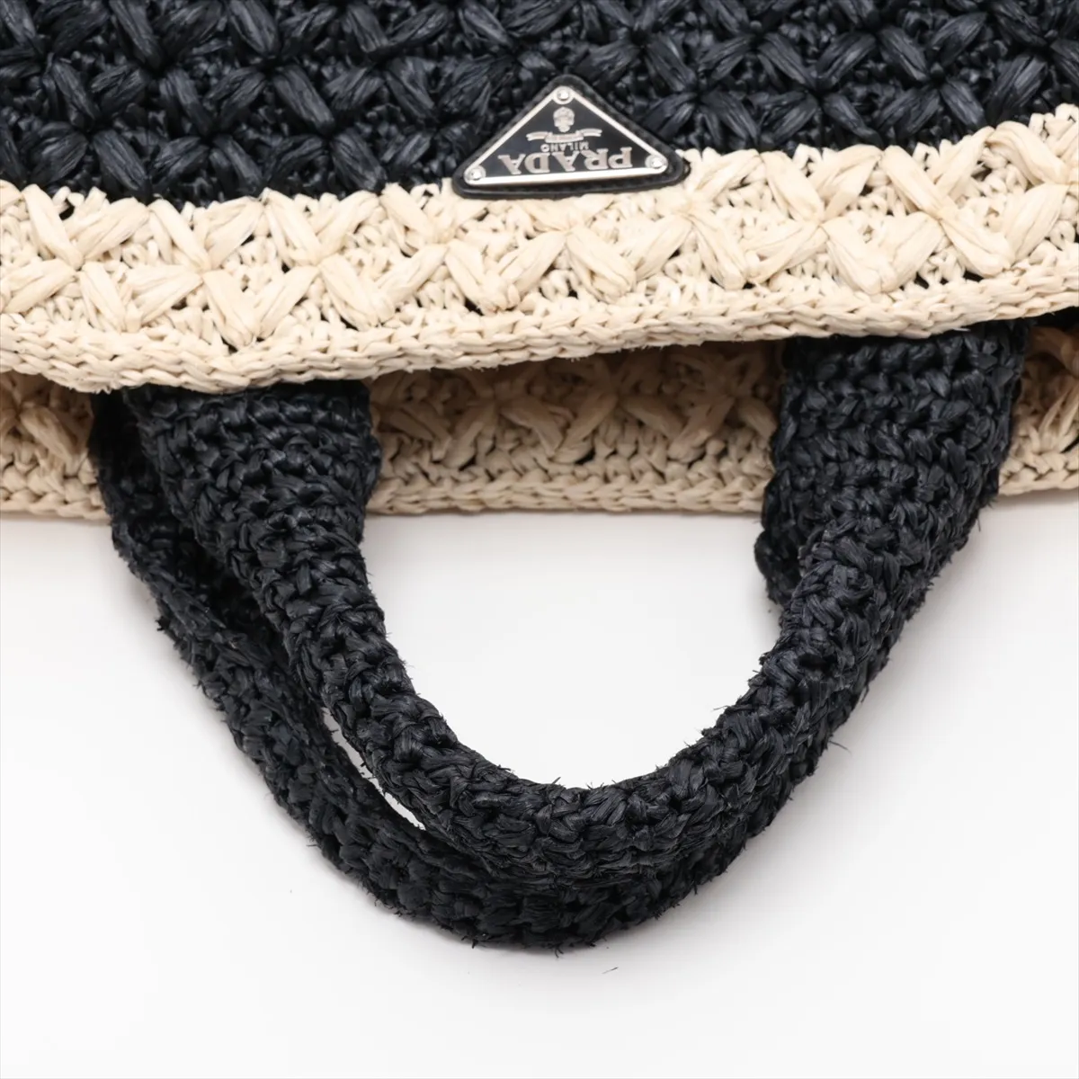 Canapa Raffia 2-Way Handbag, Black x Beige, BN2889 — view 5