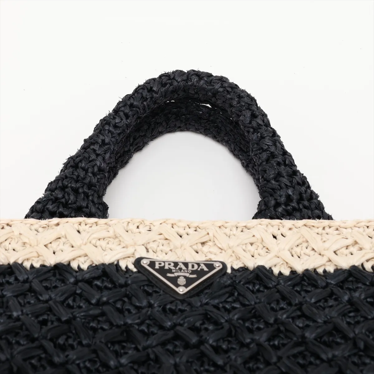 Canapa Raffia 2-Way Handbag, Black x Beige, BN2889 — view 6