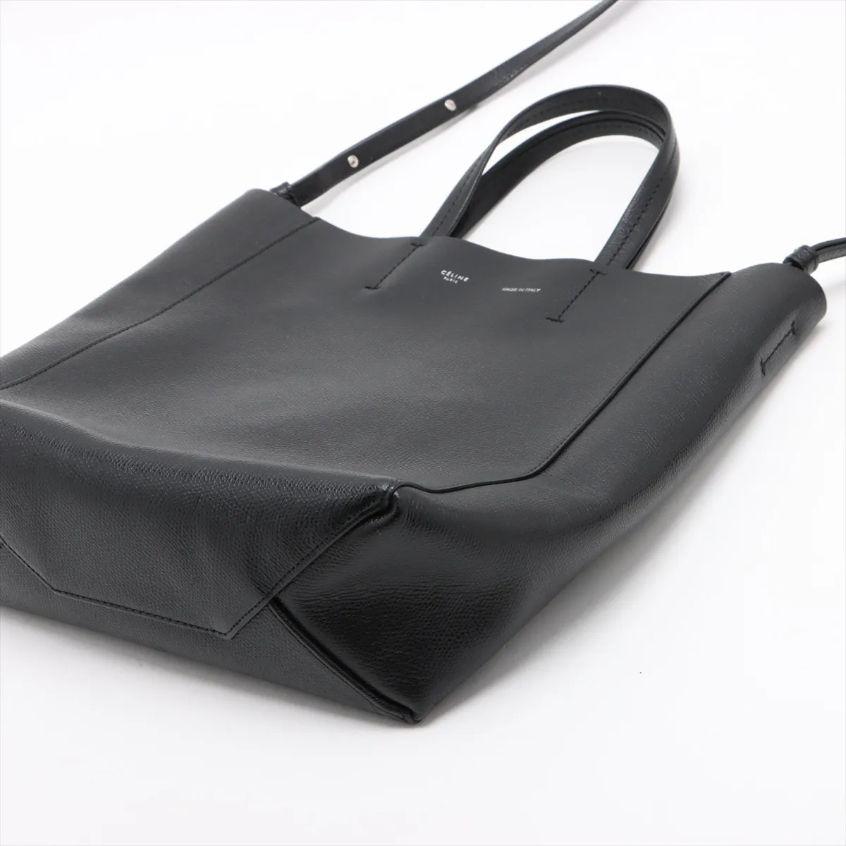 Vertical Cabas Small Leather 2WAY Tote Bag Black — view 3