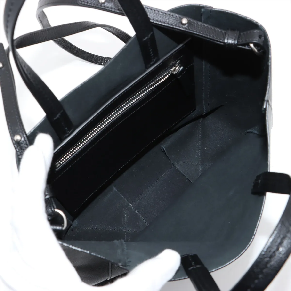 Vertical Cabas Small Leather 2WAY Tote Bag Black — view 8