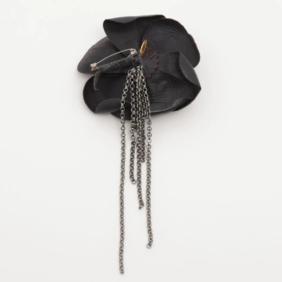 Camellia Corsage, Leather, Black. Shows signs of wear, — view 2
