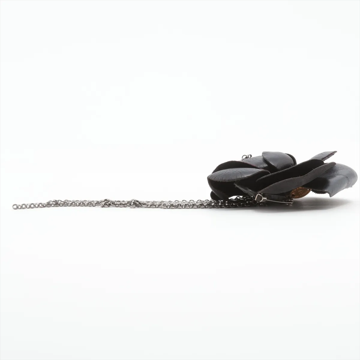 Camellia Corsage, Leather, Black. Shows signs of wear, — view 3