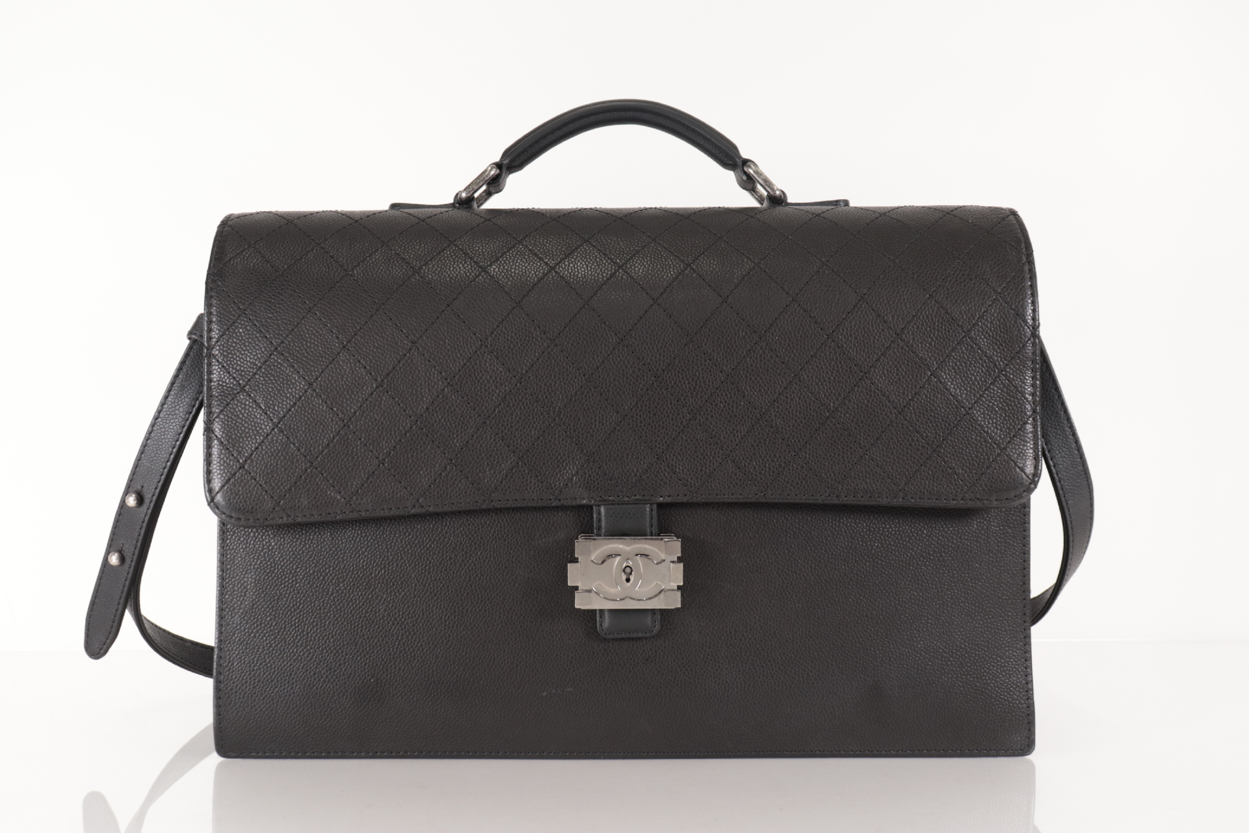 Boy Chanel Caviar Leather 2-Way Briefcase with Silver Hardware, Serial Number 21 Series, Business Bag — view 2