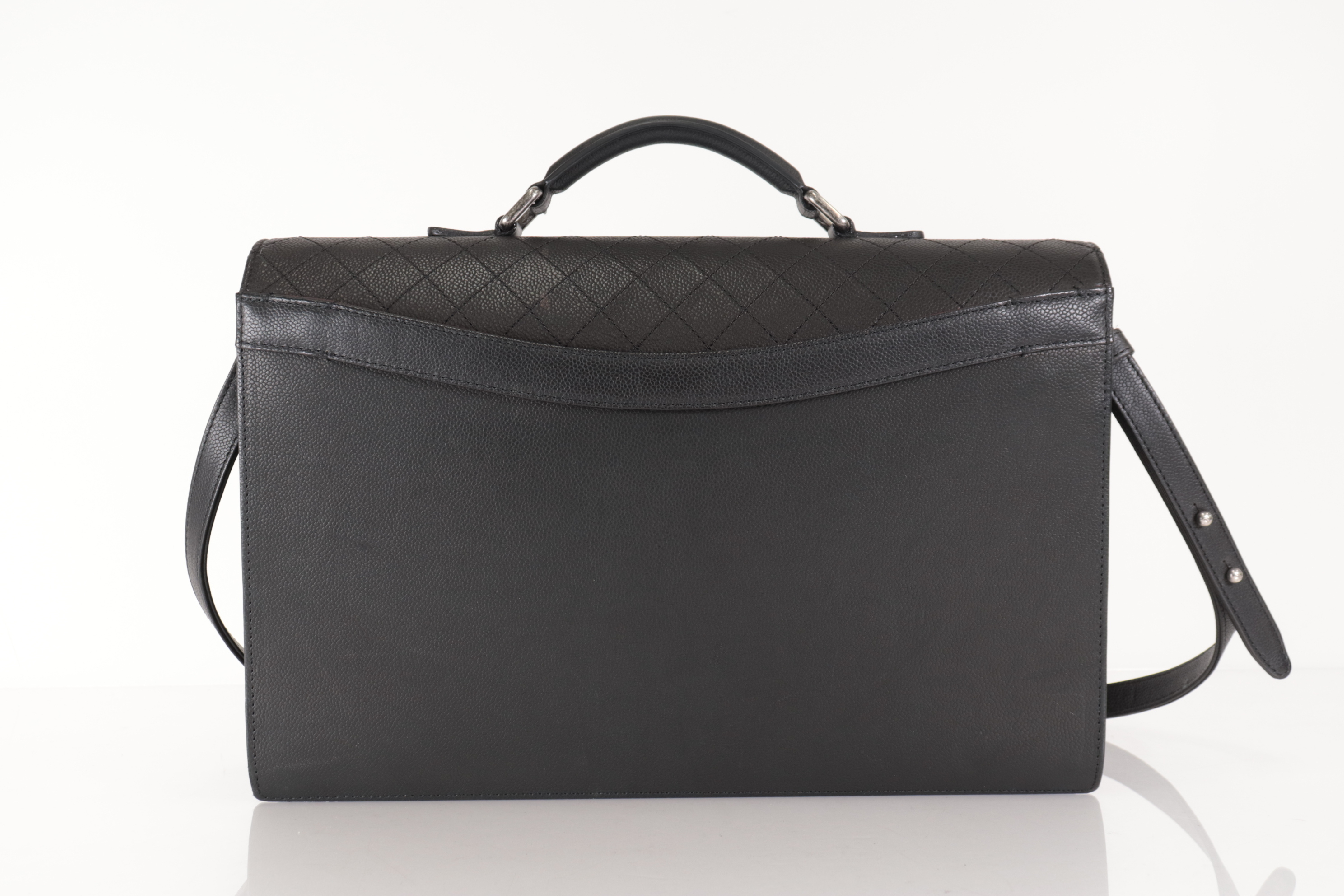 Boy Chanel Caviar Leather 2-Way Briefcase with Silver Hardware, Serial Number 21 Series, Business Bag — view 3