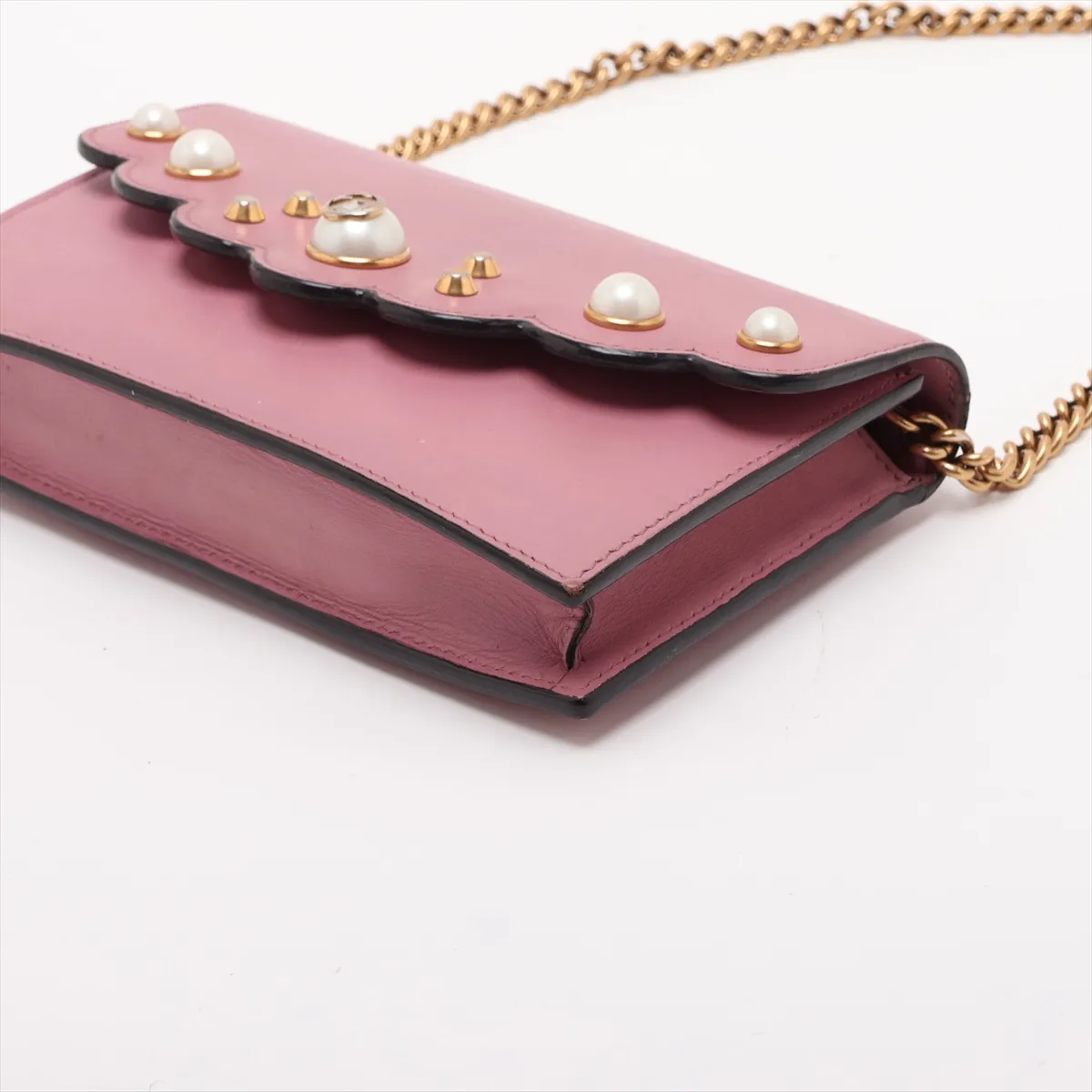 Leather Chain Wallet, Pink, 431478 — view 3