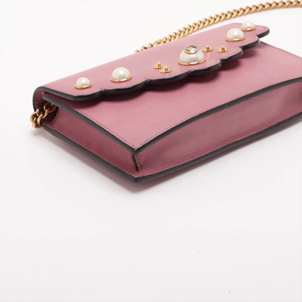 Leather Chain Wallet, Pink, 431478 — view 4