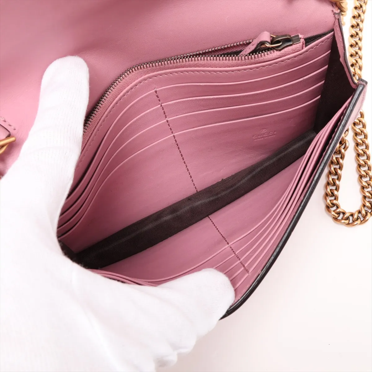 Leather Chain Wallet, Pink, 431478 — view 6