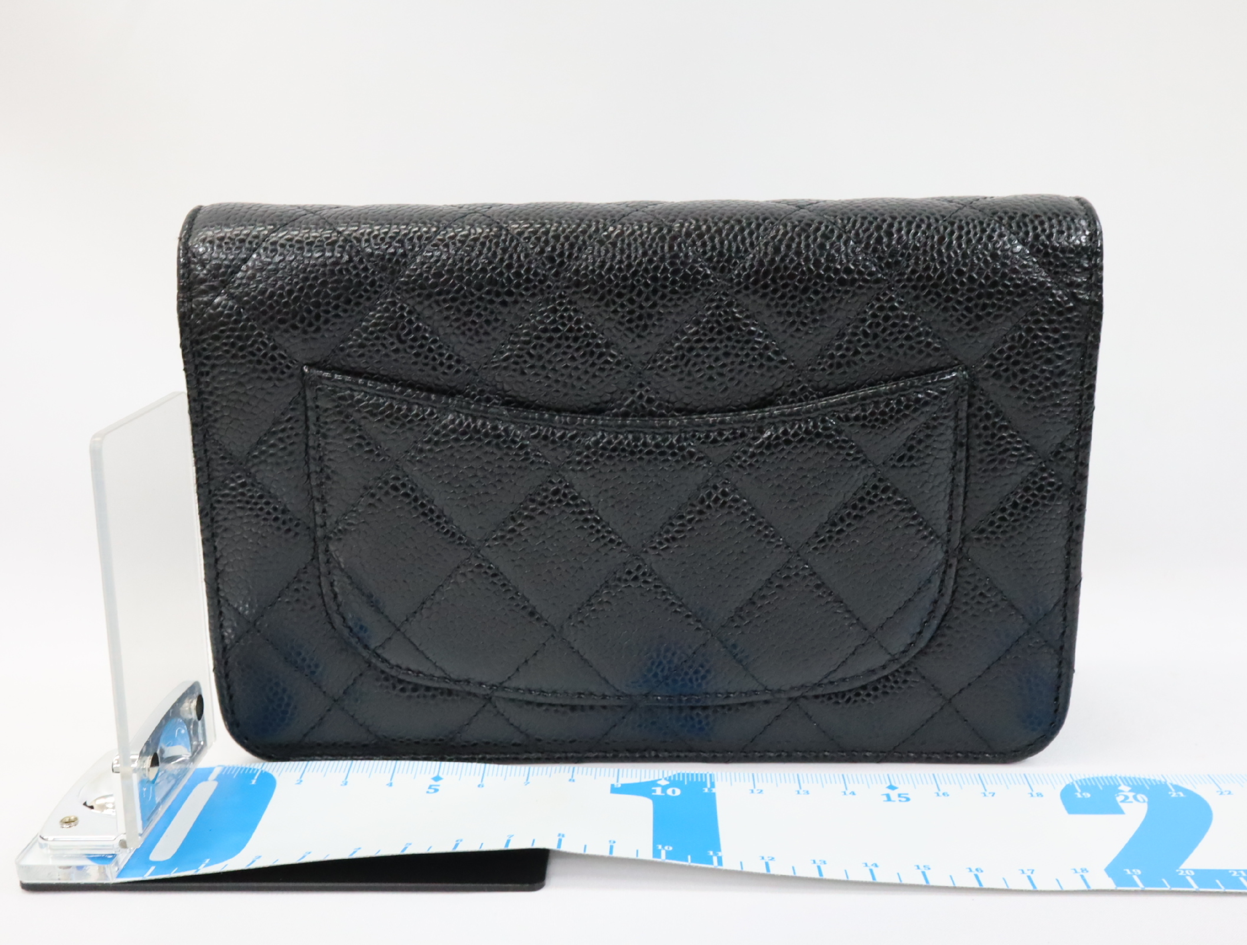 Matelassé Caviar Skin Chain Wallet, Black with Gold Hardware, Serial Number 30s, AP0250, Shoulder Bag — view 2