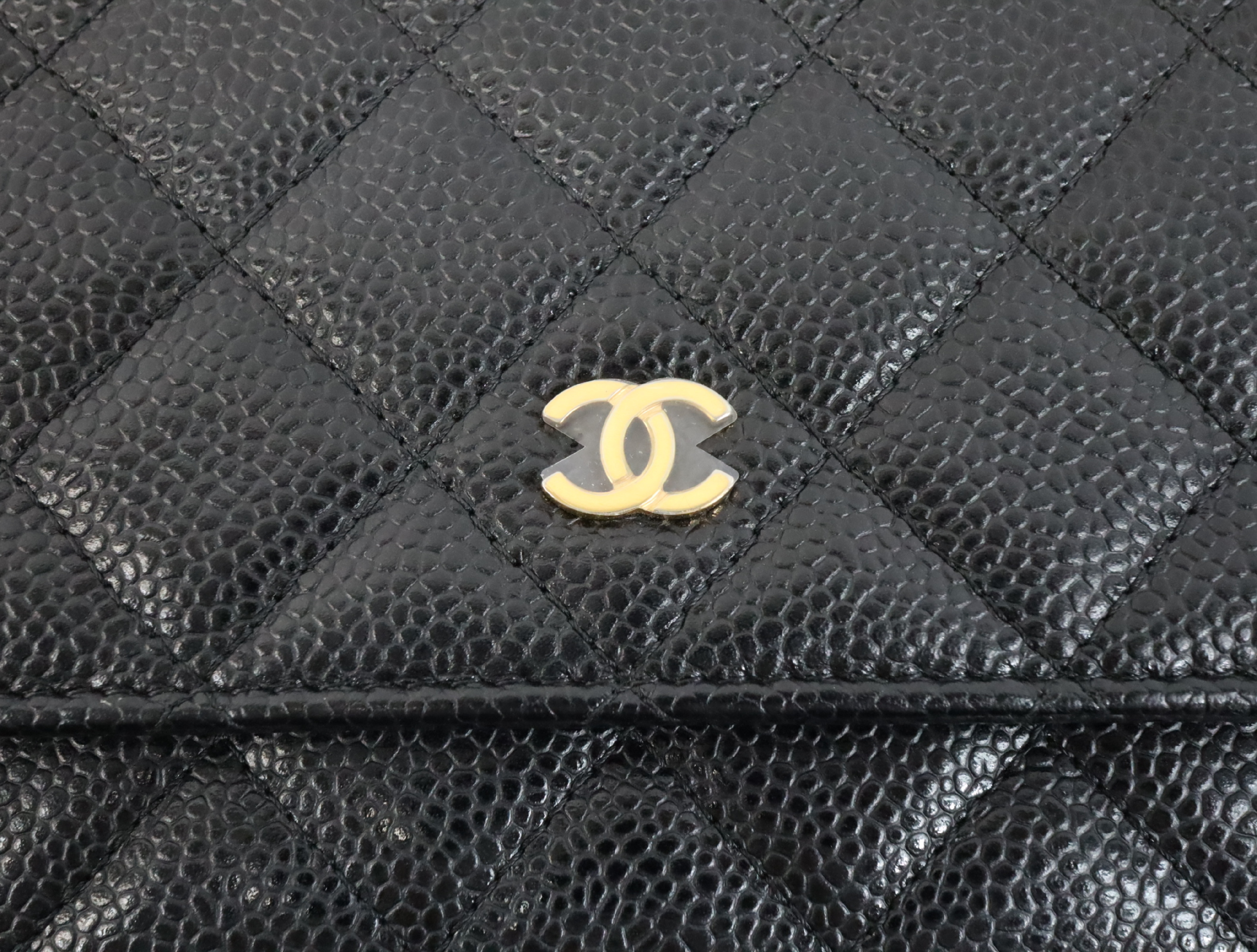 Matelassé Caviar Skin Chain Wallet, Black with Gold Hardware, Serial Number 30s, AP0250, Shoulder Bag — view 11