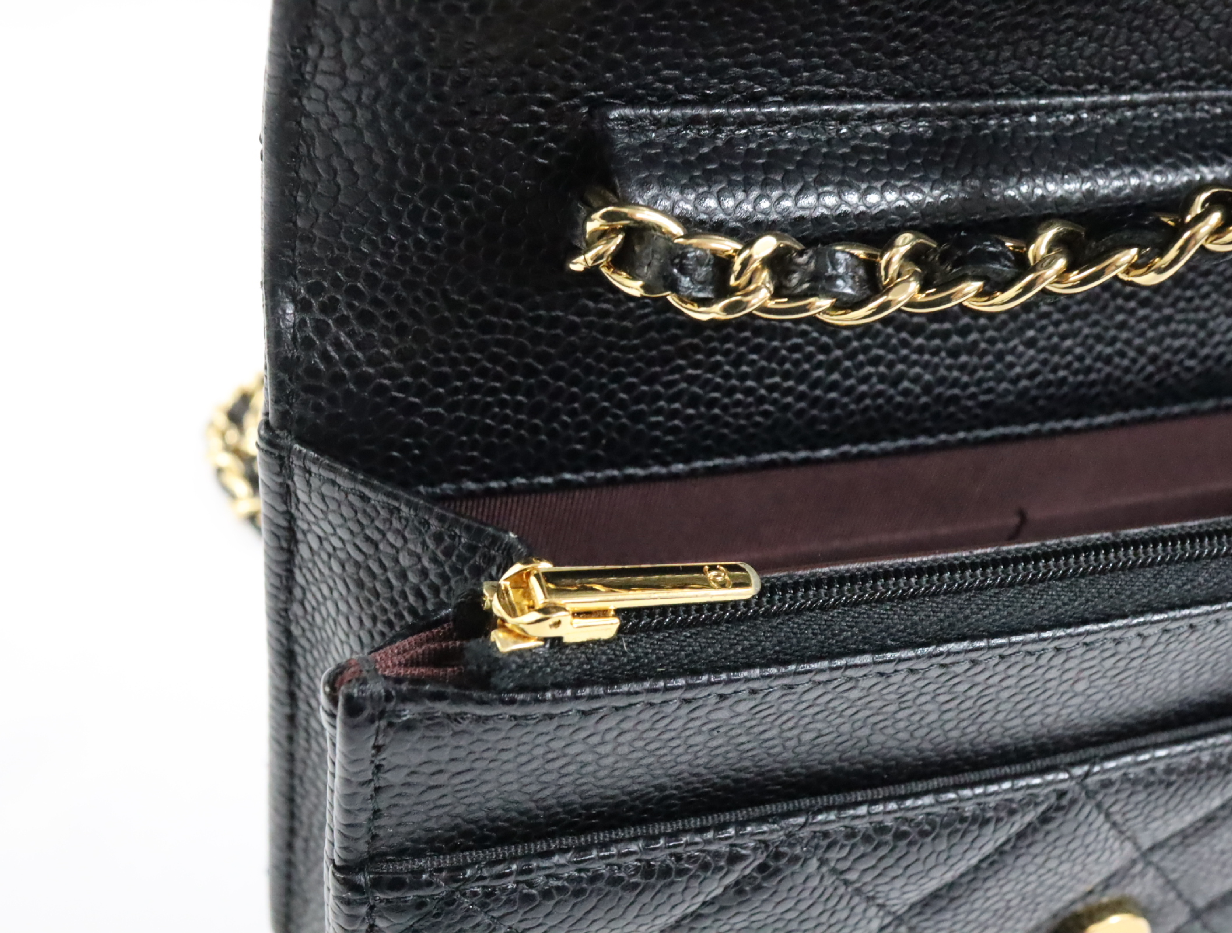 Matelassé Caviar Skin Chain Wallet, Black with Gold Hardware, Serial Number 30s, AP0250, Shoulder Bag — view 14