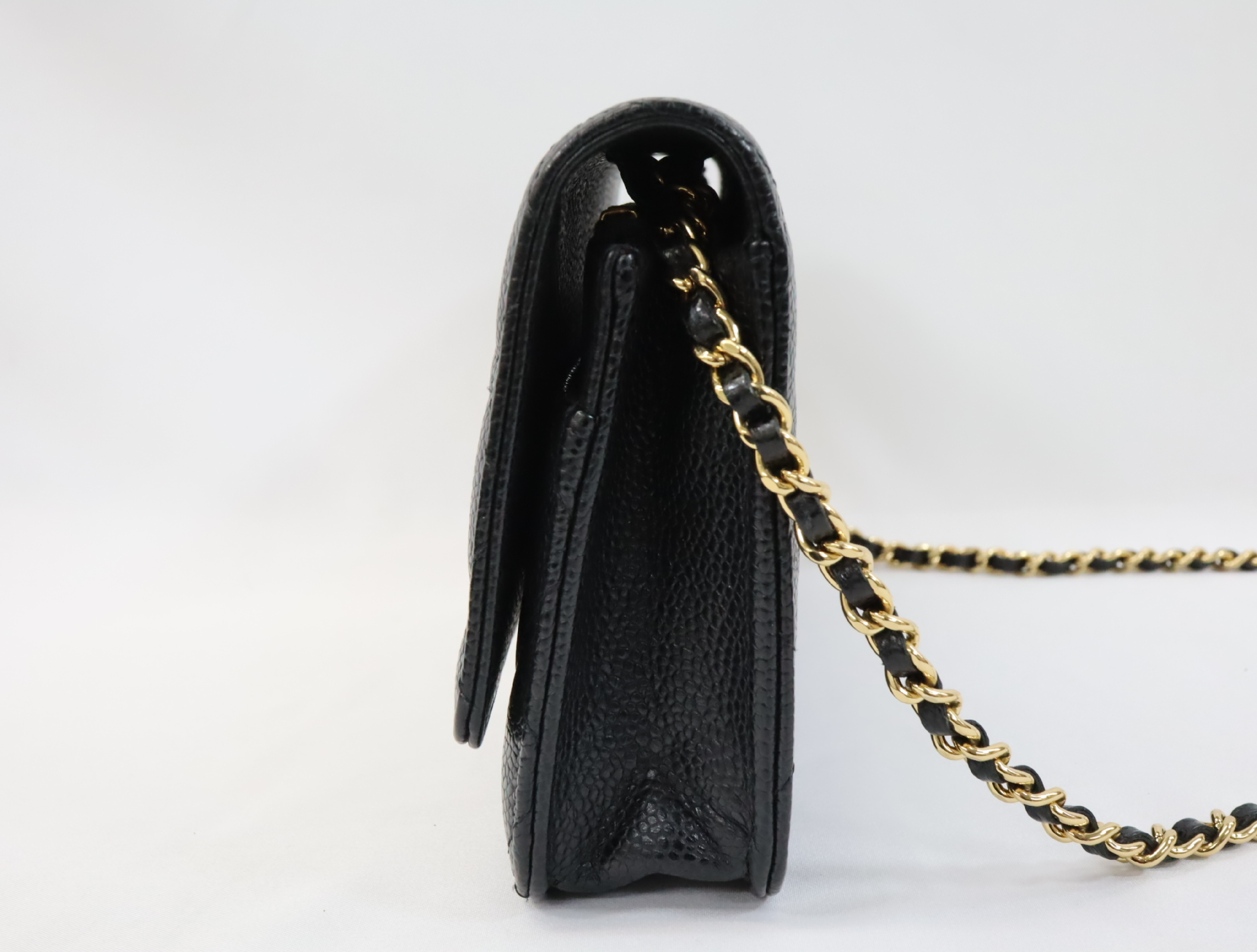 Matelassé Caviar Skin Chain Wallet, Black with Gold Hardware, Serial Number 30s, AP0250, Shoulder Bag — view 3